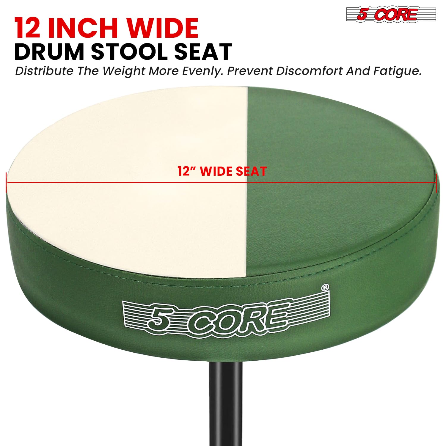 5 CORE Drum Throne Padded 3″ Seat Adjustable Drumming Stool Deep Green