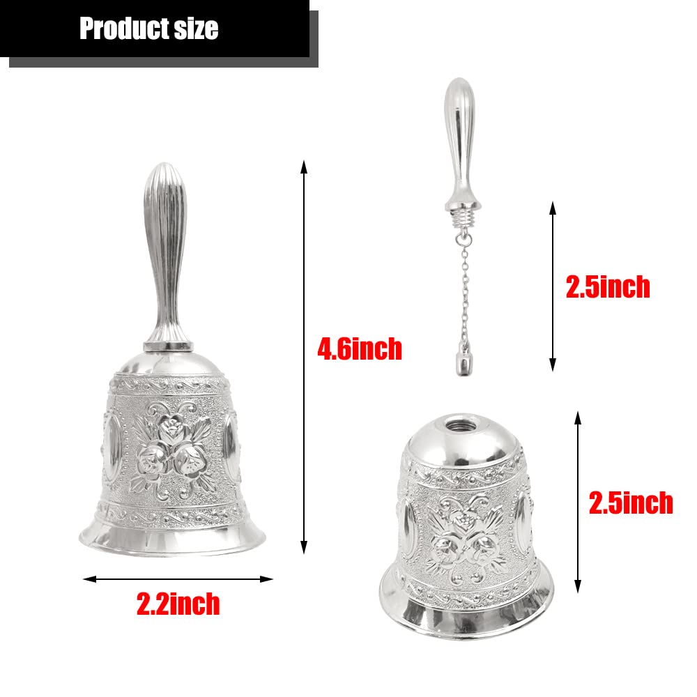 HOKPA Hand Bell, Call Bell Wedding Bells for Restaurant Service Bell Bar Jingle Wedding Classroom Church School Classroom Alarm and Home Decoration (Silver)