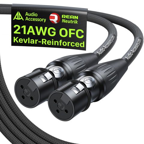 AA AUDIO ACCESSORY Female to Female XLR Cable 6.6ft, Gold Plated Neutrik REAN, 21AWG OFC, Kevlar-Reinforced Nylon Braided, XLR Extension Cable for Patchbays, Audio Interfaces, Stage Boxes & PA Systems