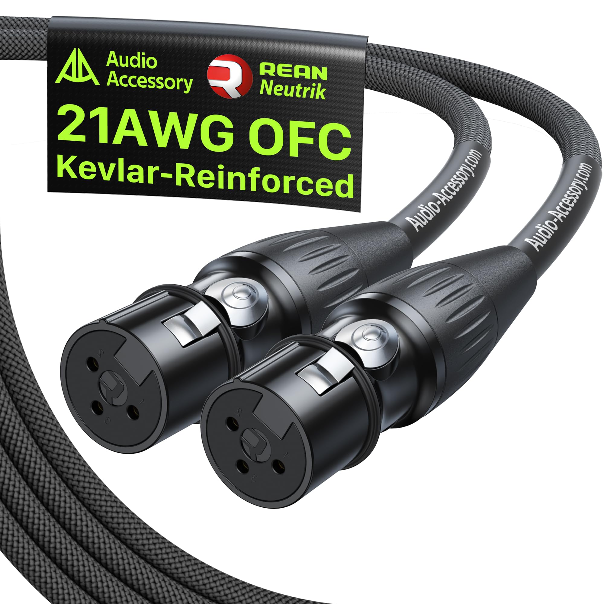 AA AUDIO ACCESSORY Female to Female XLR Cable 6.6ft, Gold Plated Neutrik REAN, 21AWG OFC, Kevlar-Reinforced Nylon Braided, XLR Extension Cable for Patchbays, Audio Interfaces, Stage Boxes & PA Systems