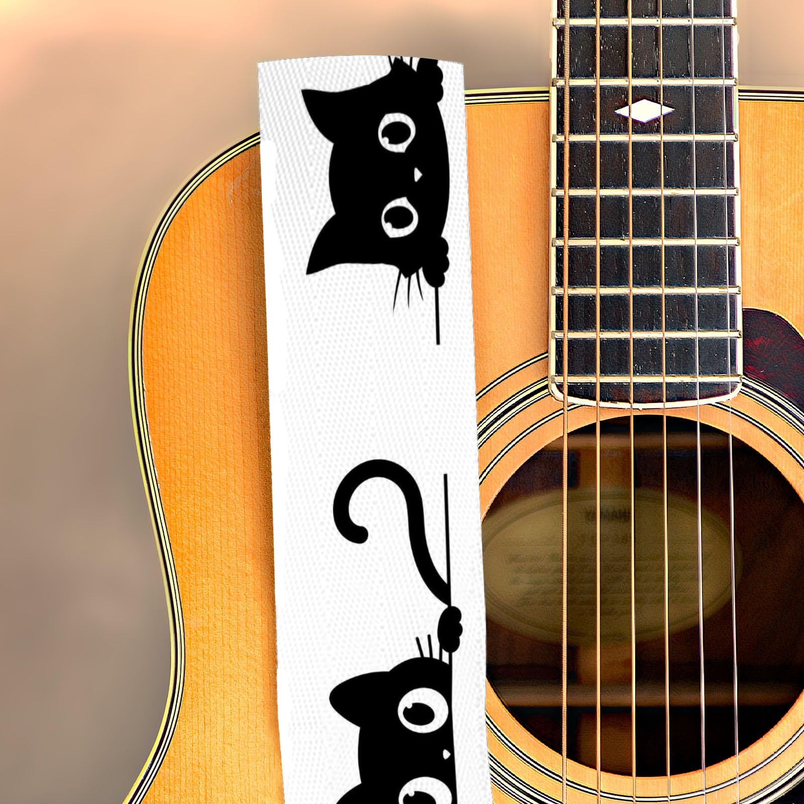 HSIAHOU Guitar Strap Electric Guitar Straps Personalized Rainbow Strap with Funny Cat Design, Polyester Cotton Material, Adjustable 90cm-155cm, One Size