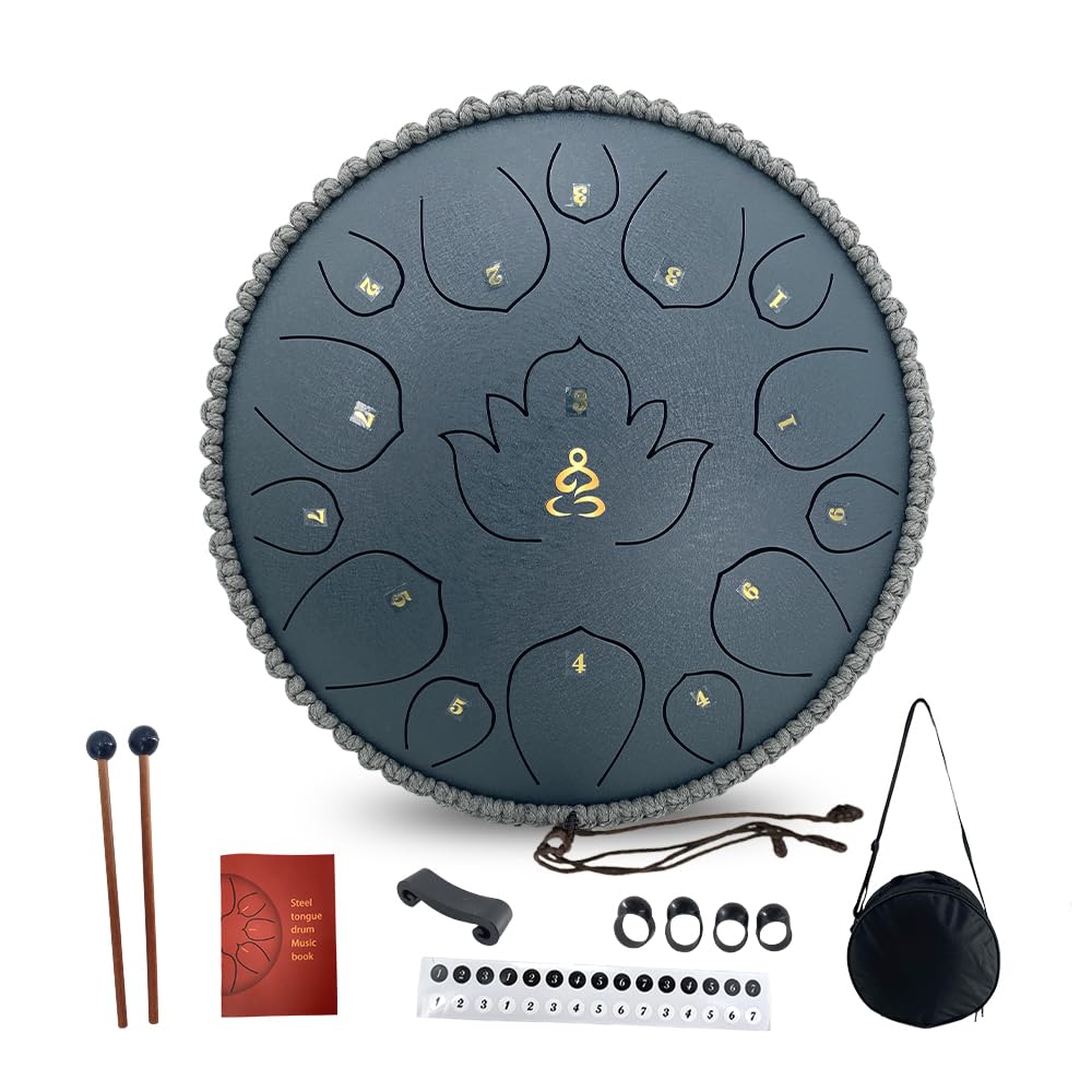 ModouString 13 Inches 15 Notes Steel Tongue Drum,Rain Chime Hand pan with Mallets & Carry Bag Musical Instrument Garden Rain Drum for Adults,Friends