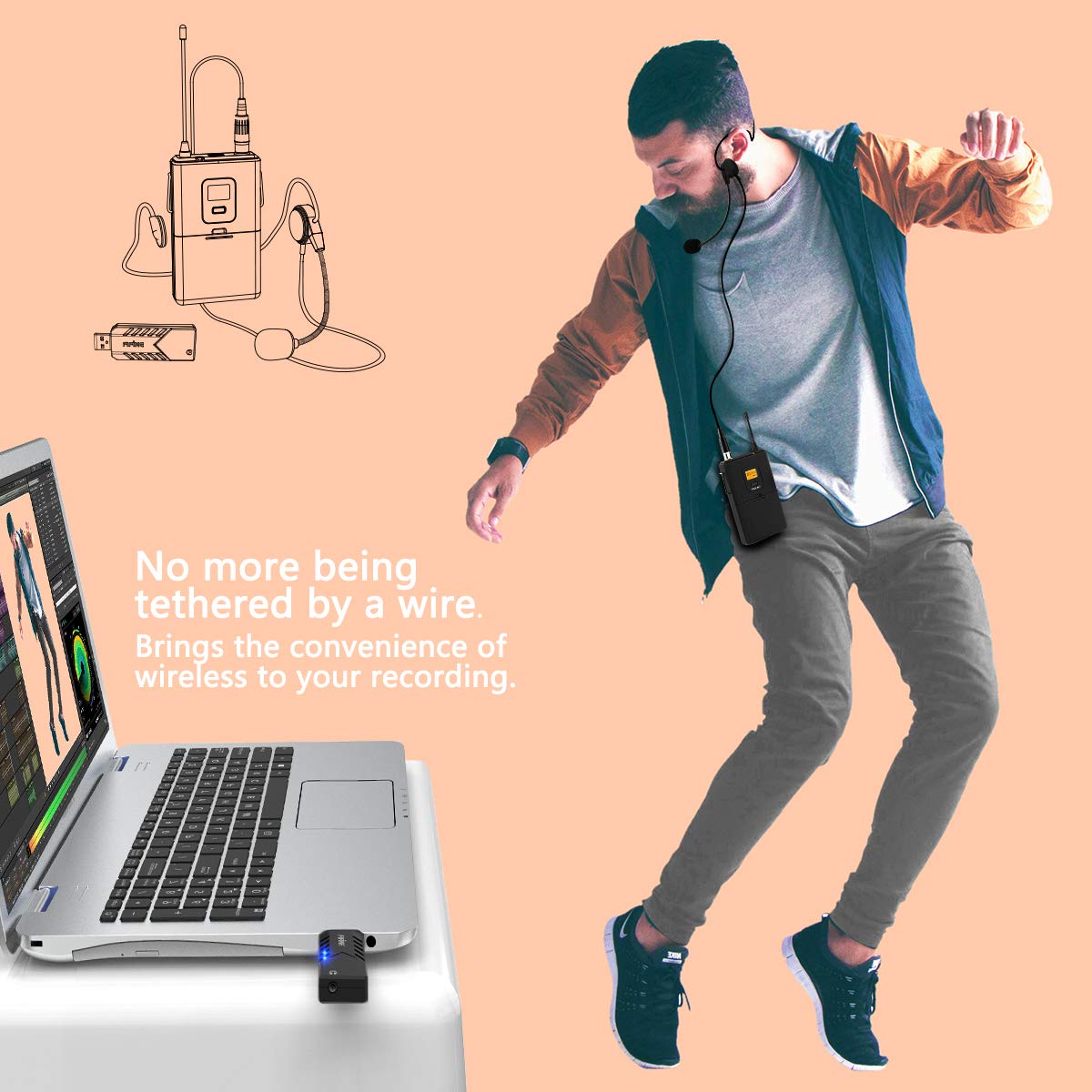 FIFINE K031B USB Wireless Microphone System with Headset Lavalier Lapel Mic