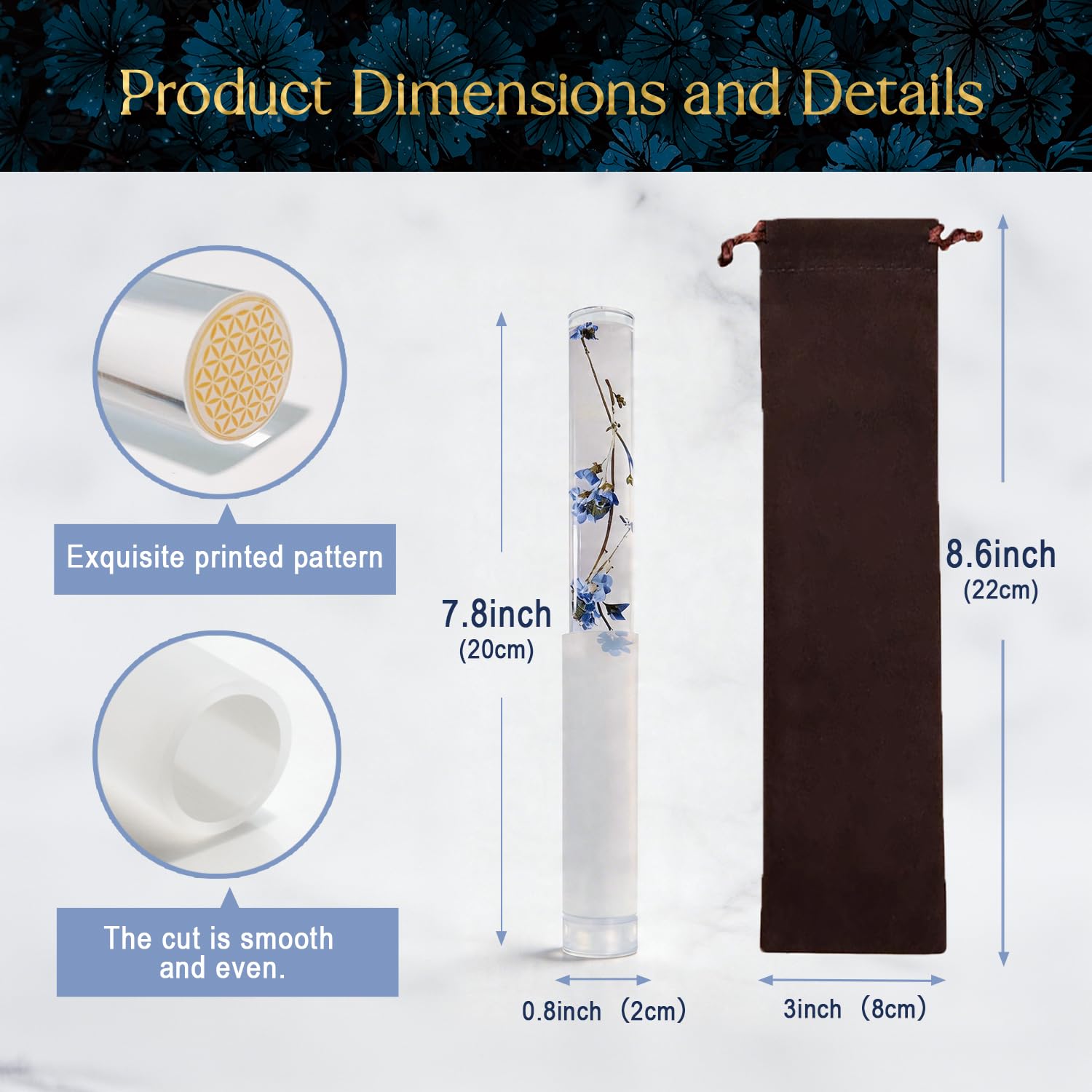 UPCEED Singing Bowl Mallet Clear Acrylic Base Silicone Rubber Striker Mallet for Playing Quartz Crystal Singing Bowl with Bundle Pocket(Floral)