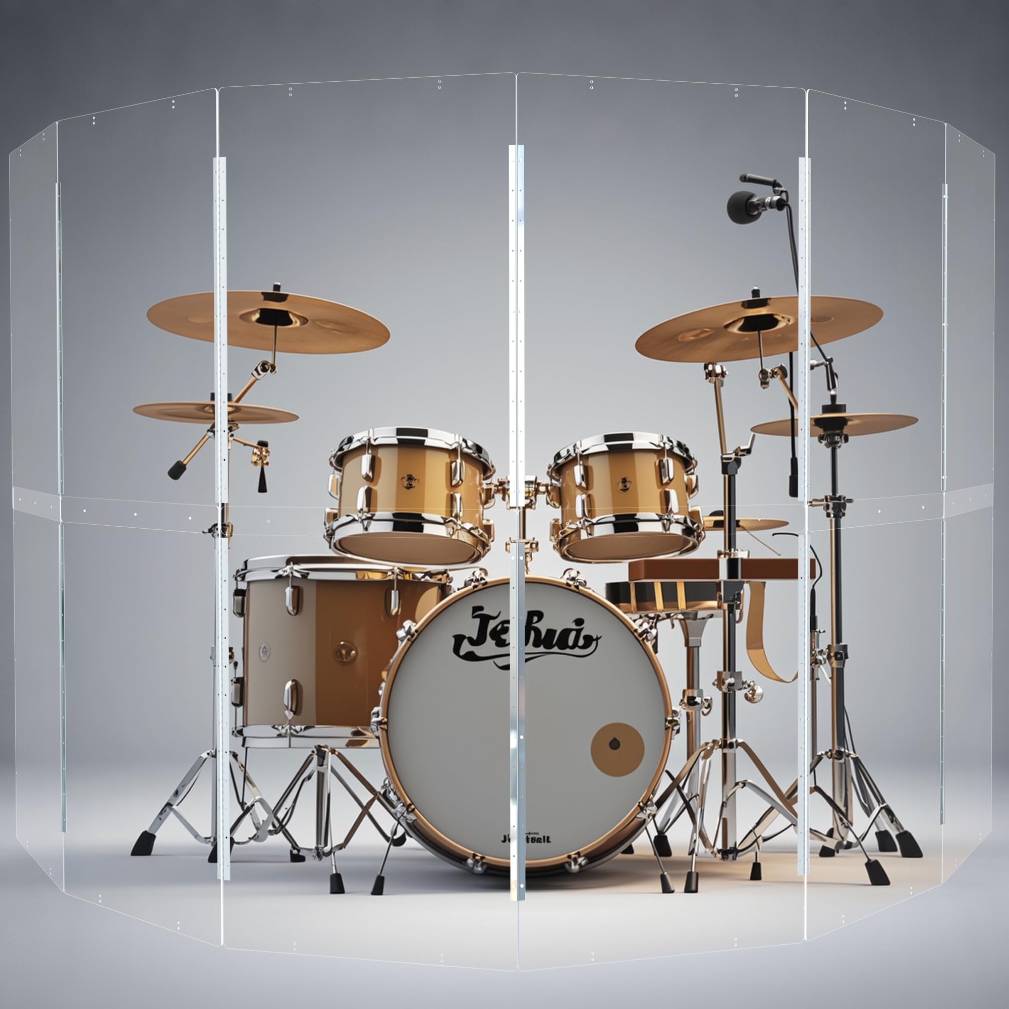 Portable Drum Shield | 6 Panels 2ft x 5ft | Factory-Installed Full-Length Stainless Steel Hinges | Acrylic Drum Sound Barrier | Cage for Church (6 Panels)