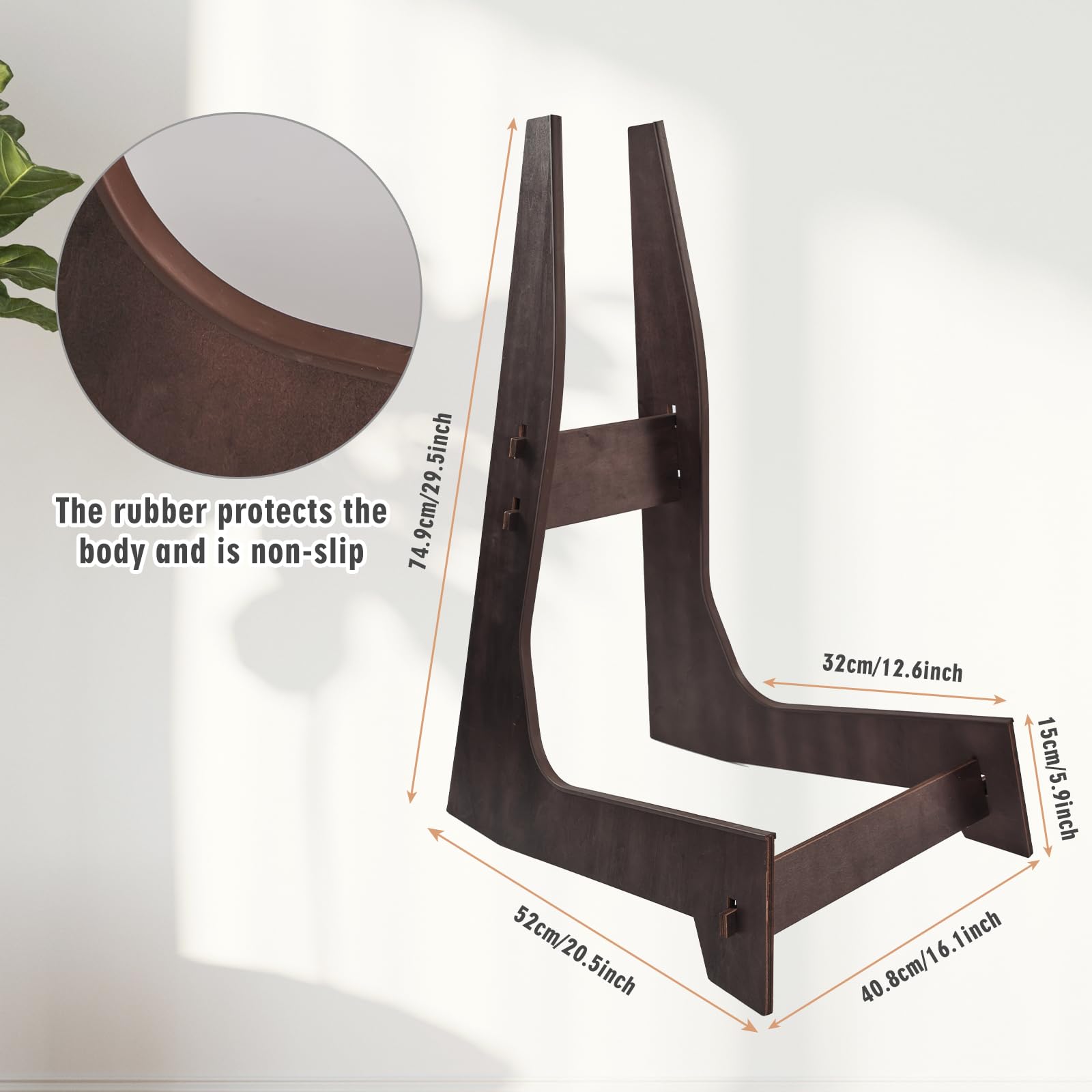 COLOOFO Wooden Double Bass Stand, Fits 1/8 to 4/4 Upright Bass, Brown