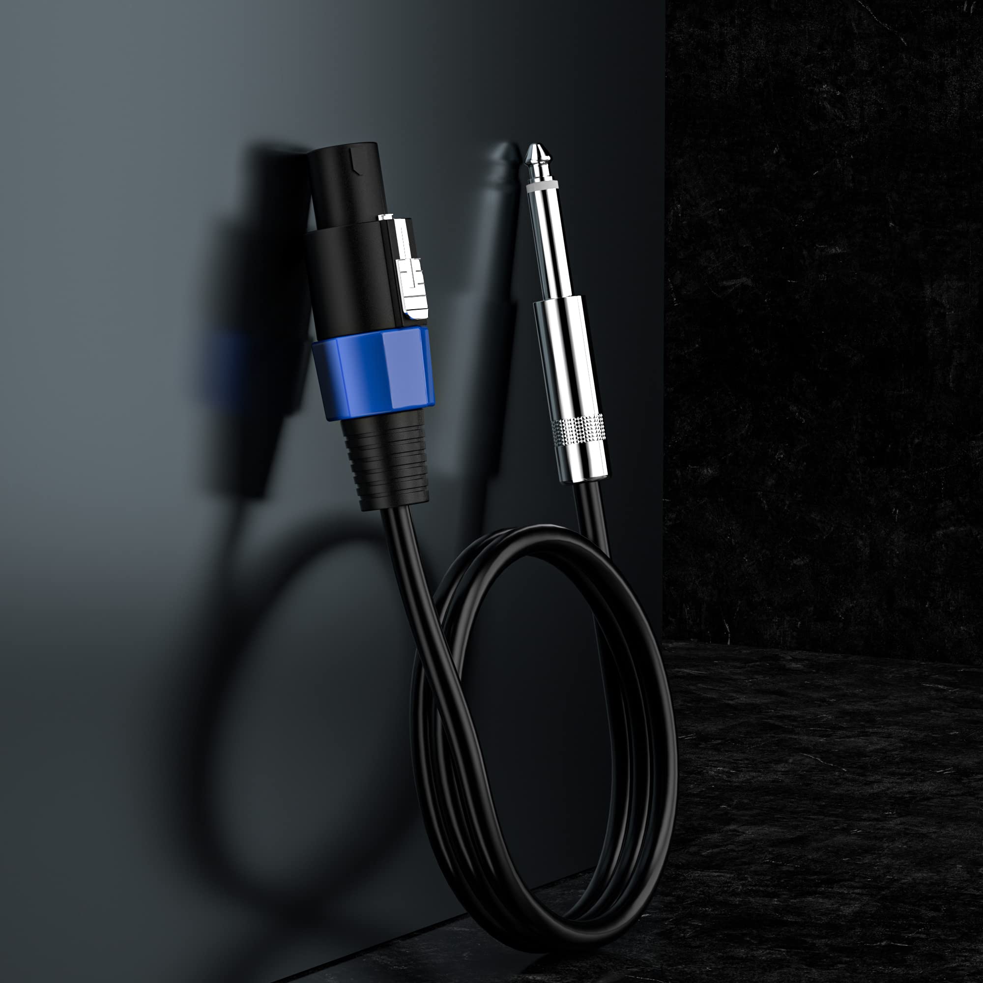 2-Pack 3 Feet Speakon to 1/4 Inch TS Speaker Cable 12 Gauge Twist Lock