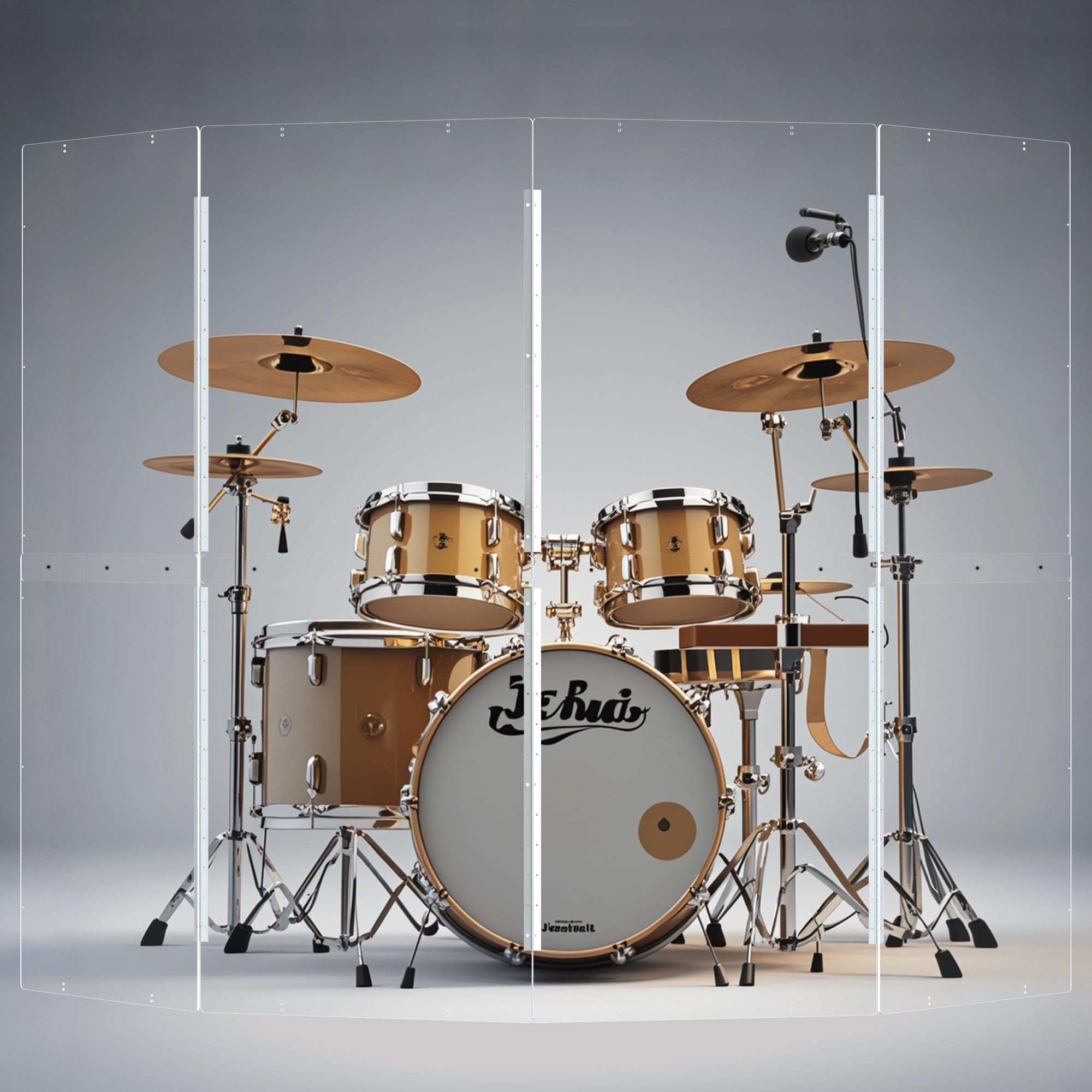 Portable Drum Shield | 4 Panels 2ft x 5ft | Factory-Installed Full-Length Stainless Steel Hinges | Acrylic Drum Sound Barrier | Cage for Church Use (4 Panels)
