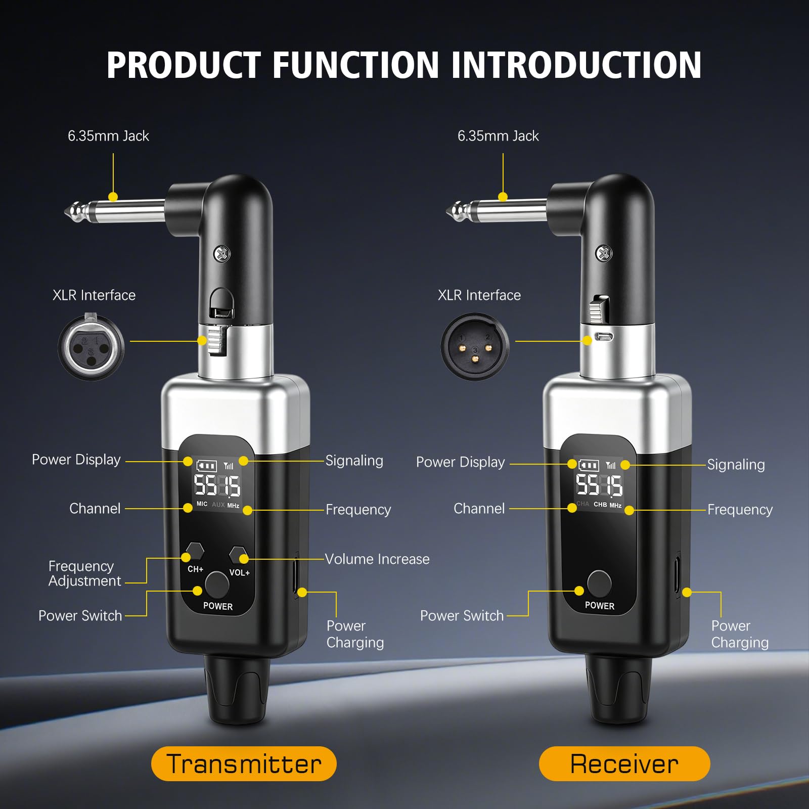 Nexilunual Wireless XLR Transmitter and Receiver for Dynamic Mic, 164ft