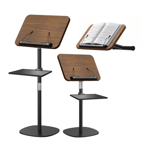 2-in-1 Wooden Music Stand, Floor & Tabletop Sheet Music Stand with Tray