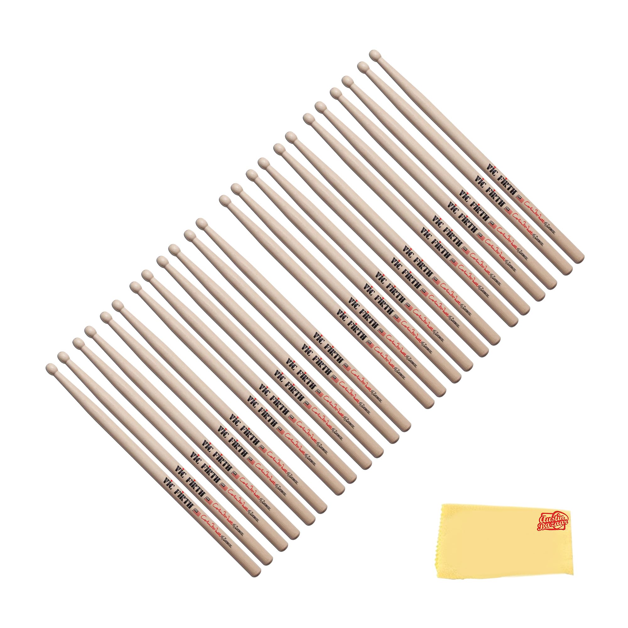 Vic Firth SCM Corpsmaster Signature Snare Colin McNutt Drumsticks – 12-Pack Bundle with Austin Bazaar Polishing Cloth