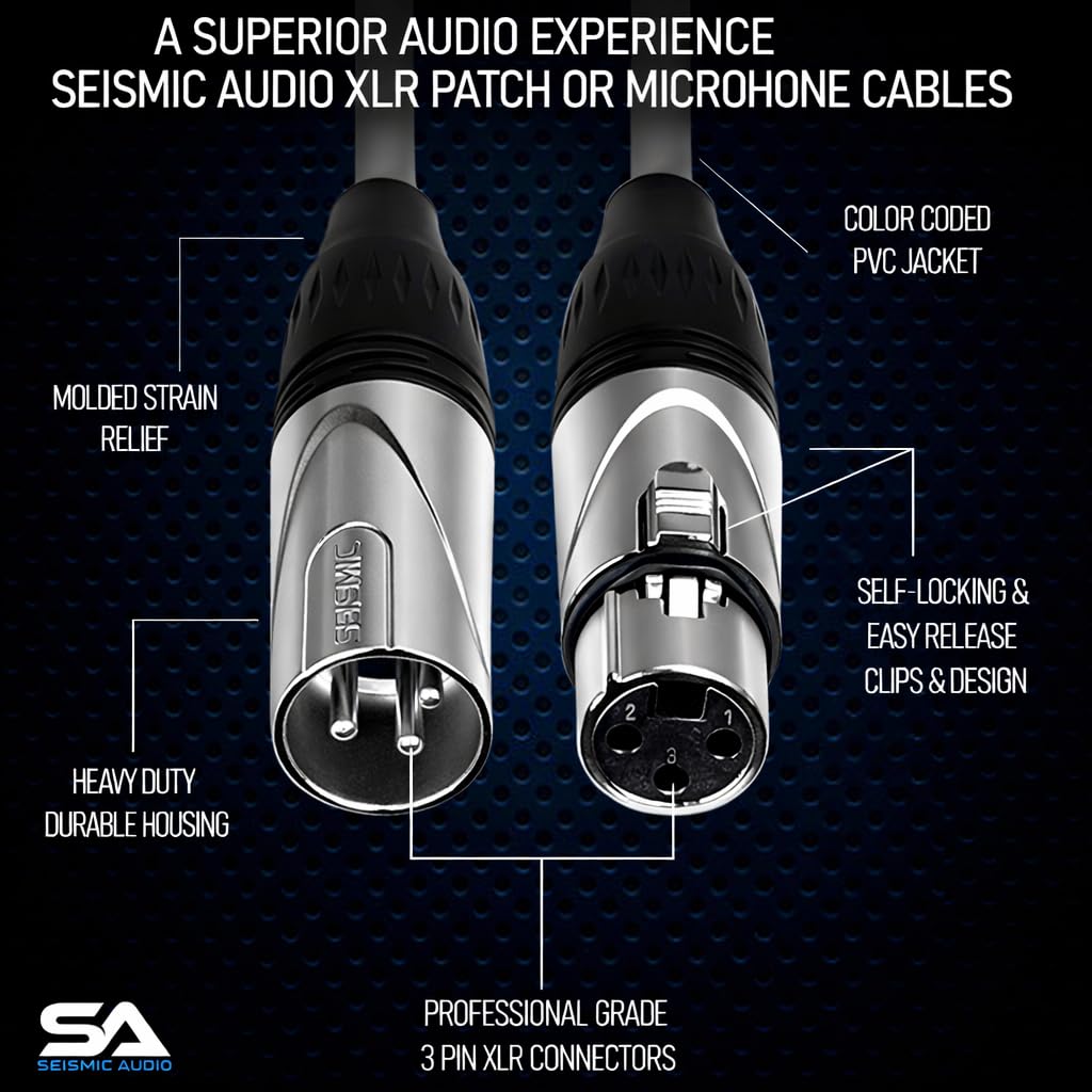 Seismic Audio SAXLX-2-6 Pack of 2 Feet Multiple Color XLR Male to XLR Female Patch Cables, Balanced Cords