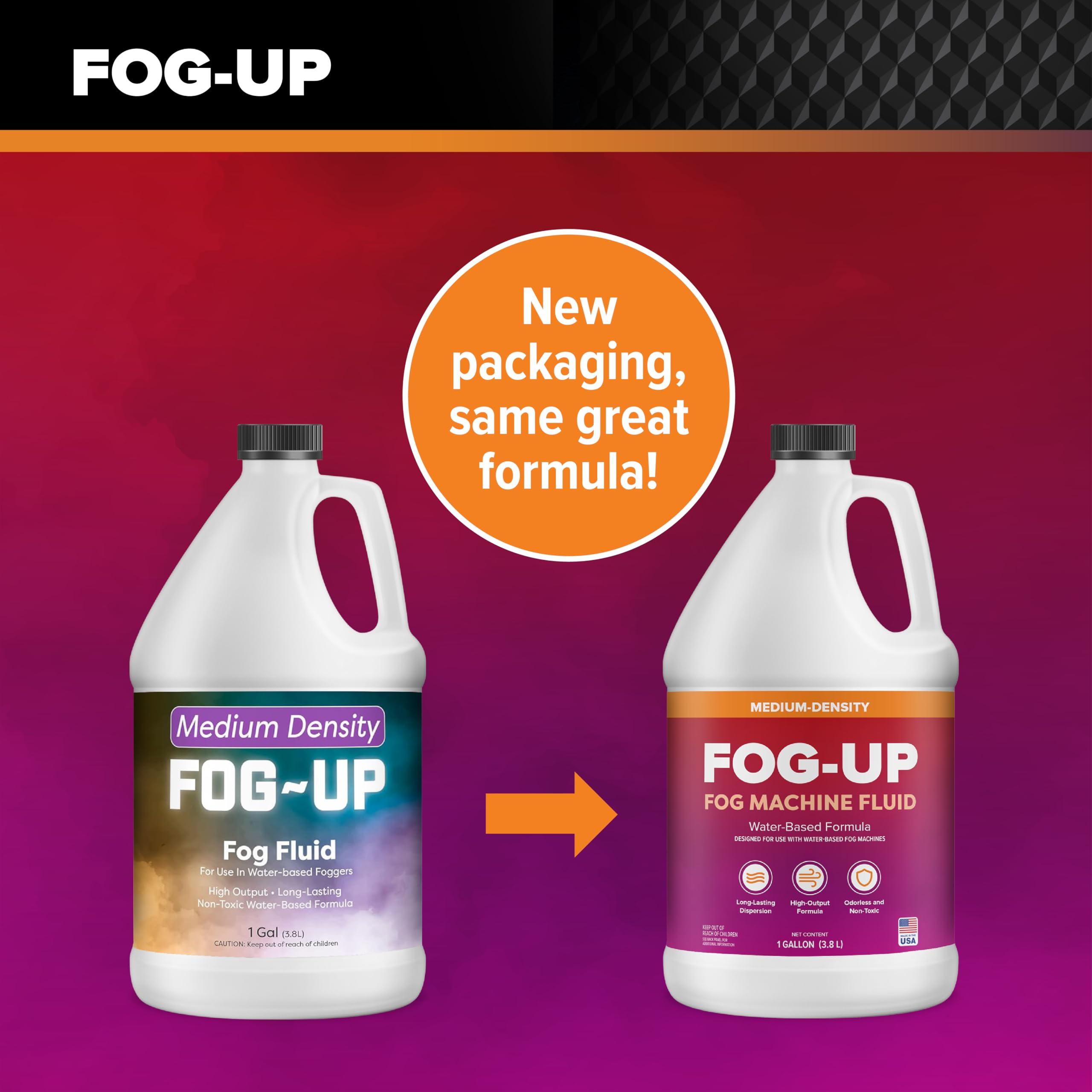 FogUp Medium Density Fog Juice – Extremely Long Lasting, High Output Non-Irritating Indoor/Outdoor Odorless Water-Based Fog Machine Fluid – (2 Pack) 1 Gallon, 128 fl oz for All Standard Fog Machines