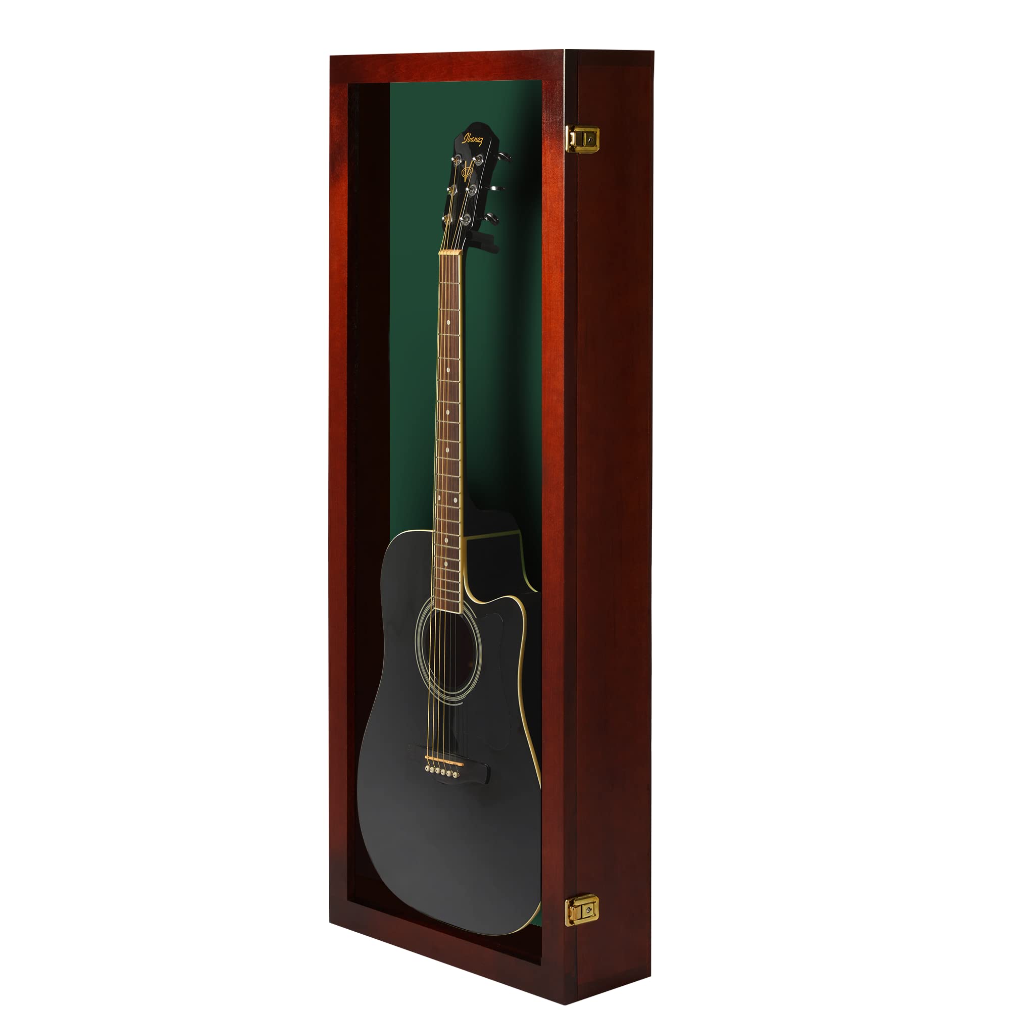 PENNZONI Acoustic Guitar Display Case – Acrylic Acoustic Guitar Case – Guitar Display Case Wall Mount Made from Hardwood Frame & Clear Acrylic – Cherry w/ Felt Green