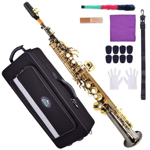 EASTROCK Bb Straight Soprano Saxophone Black Nickel for Beginners Students