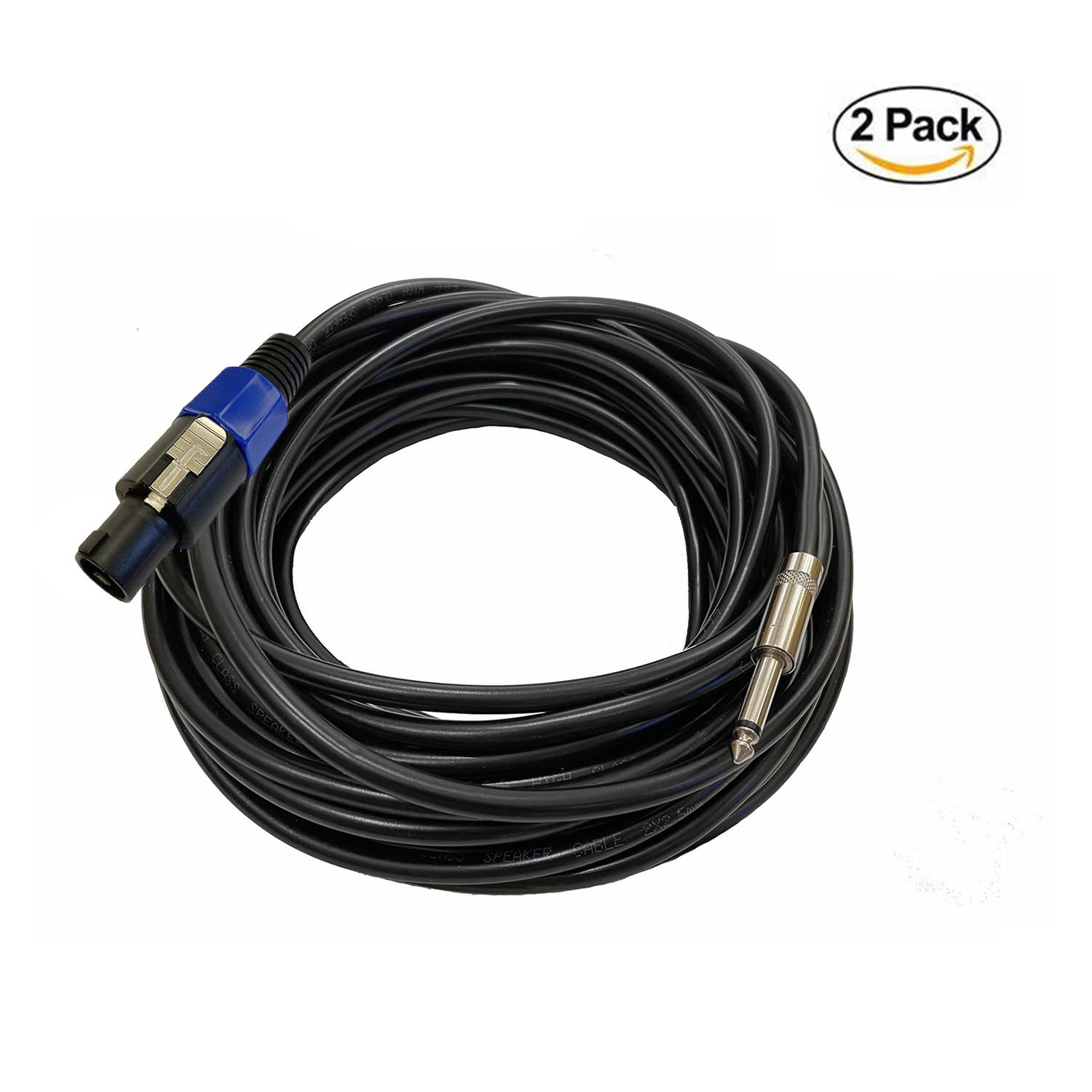 Professional 2-Pack 50 Feet 12 Gauge Speakon to 1/4 Inch TS Speaker Cables