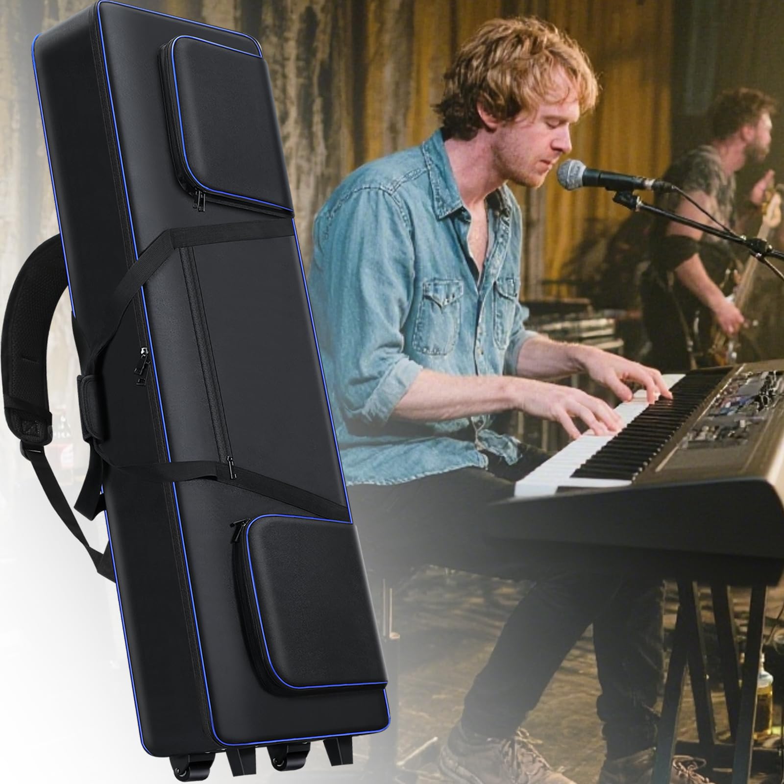 Aleemin 88 Key Keyboard Case Soft Padded with Wheels (52.75”x12.2”x7.1”)