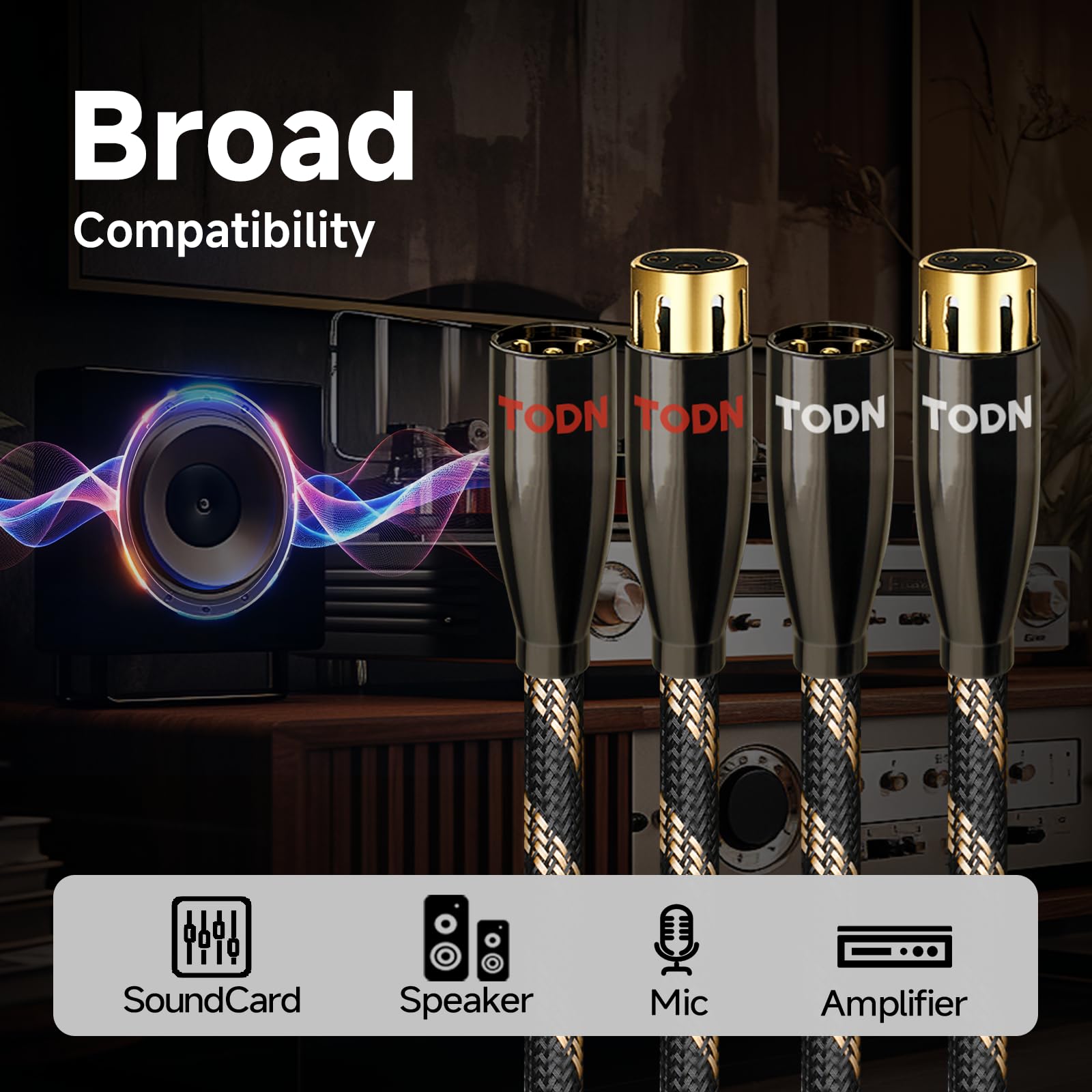 TODN HiFi Balanced Interconnect XLR Mic Cable for Audiophile, Shielded Microphone Cable, OFC Core, Male to Female, 6.5ft/2m