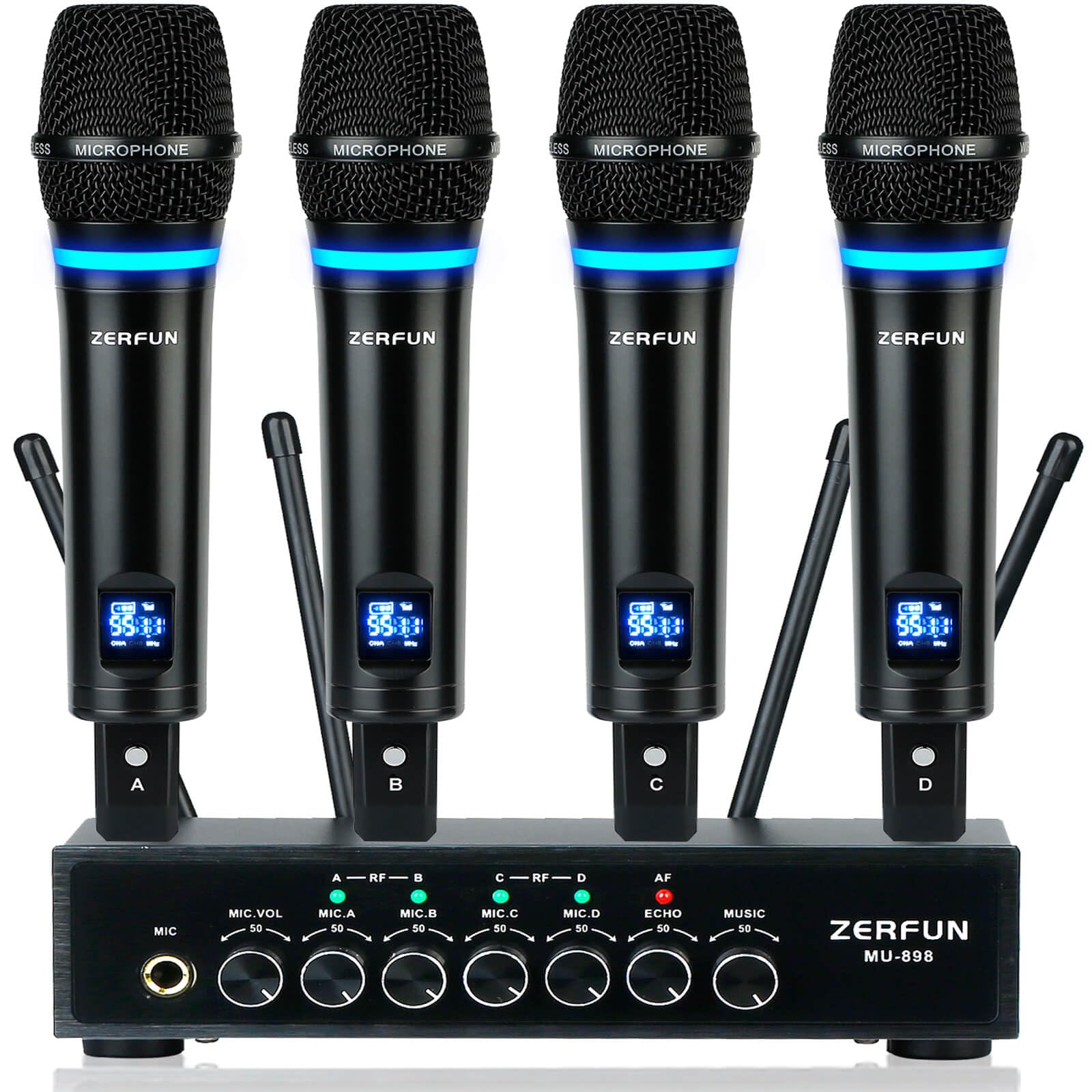 ZERFUN 4 Channel Rechargeable Wireless Microphone System(MU-898)