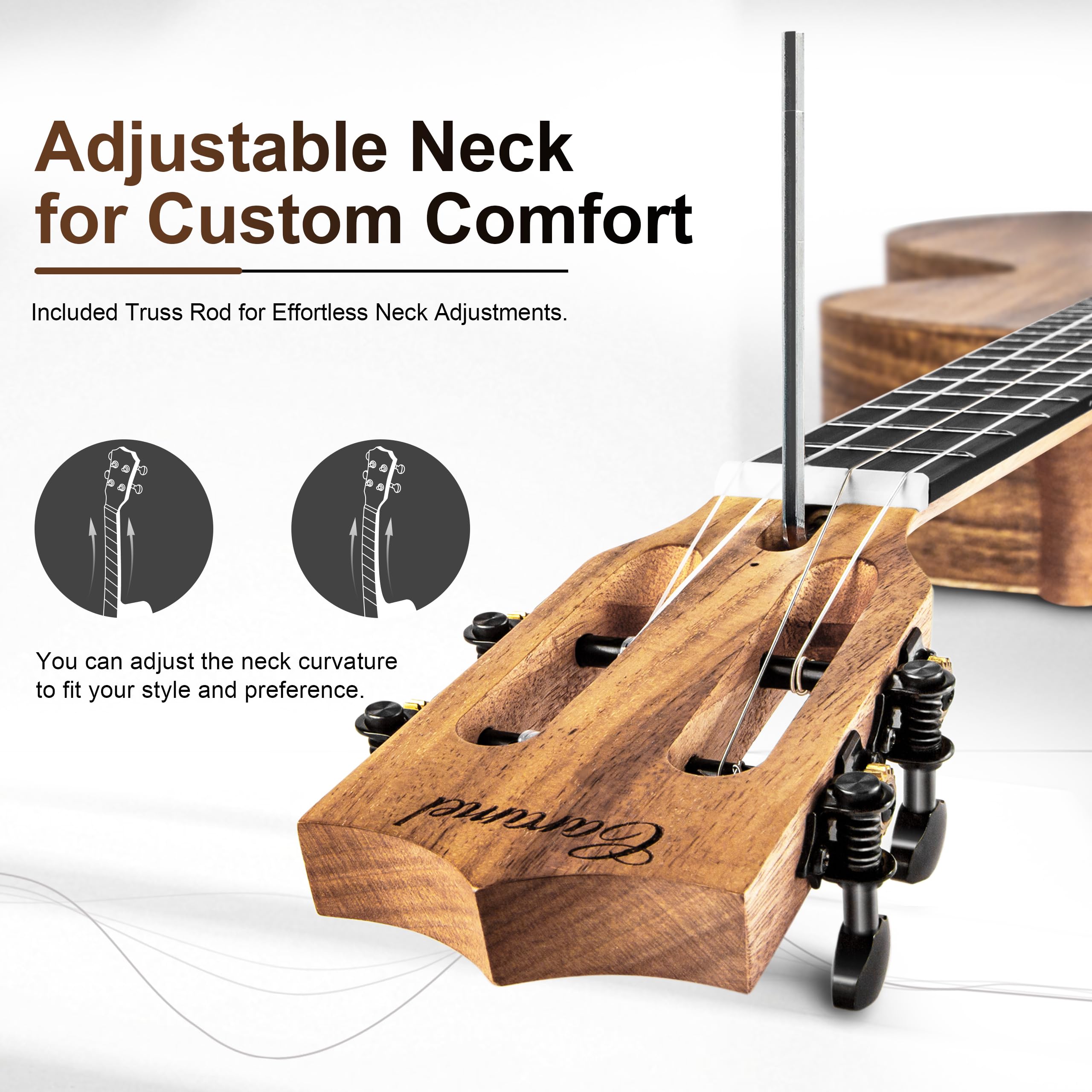 Caramel CB207 Acacia Baritone Acoustic Electric Ukulele with Truss Rod