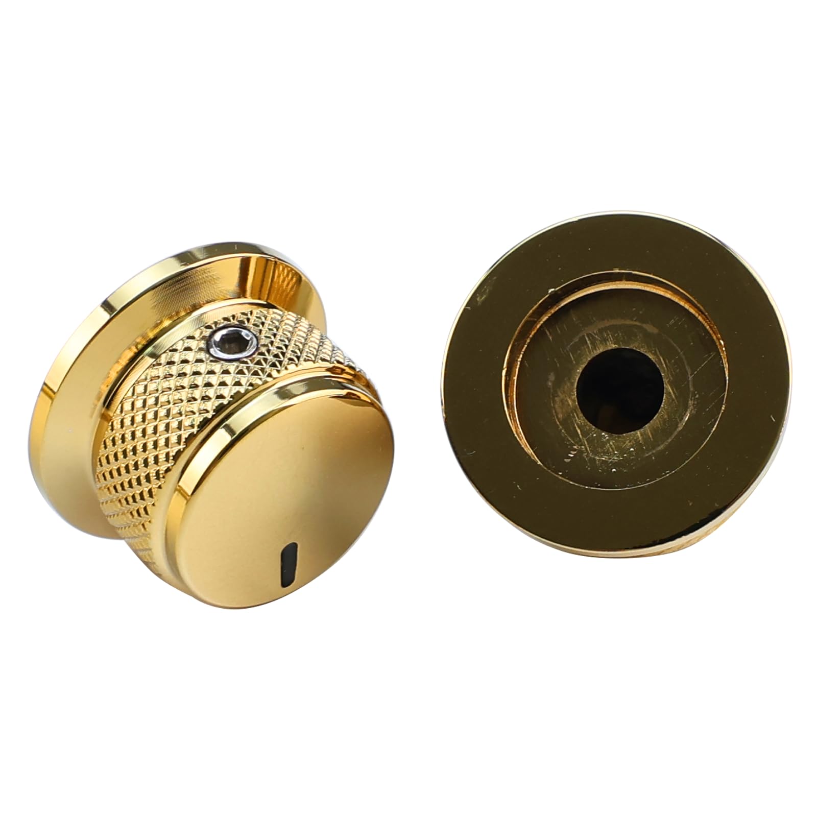 OVSAL 2PCS Electric Bass Guitar Metal Knobs Flat-top Hat-Shaped Volume Tone Control Knobs with Fastening Screw Compatible with Fender Strat Telecaster Les Paul Electric Guitars or Basses(Gold)