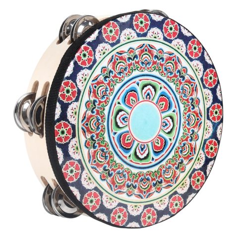 Tambourines Musical Instrument Handheld Drum: Tambourines for Adults Church 8 Inch Double Row Metal Jingles – Percussion Wooden Tambourine for Dance Wedding Party (8 inch)