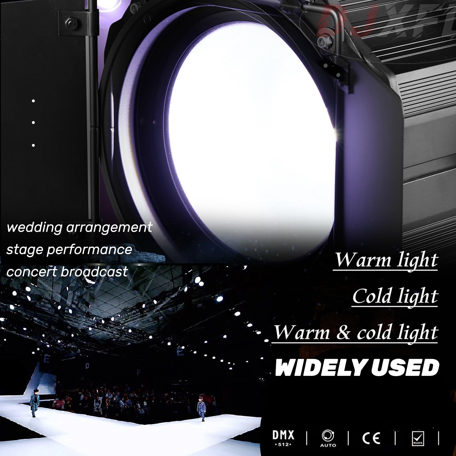 DJXFLI COB Stage Lights with Barn Doors, COB Par Light 200W LED 3500~7500K Warm White & White, DMX512 Master-Slave Sound DJ Lighting Spotlight Fresnel for Church Concert Wedding