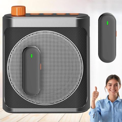 Voice Amplifier Wireless Microphone for Teachers/Classroom/Yoga/Meeting,Portable Bluetooth Speaker with 2pcs Clip-On Magnetic Wireless Lavalier Lapel Microphones Mini Megaphone Speaker PA System Black