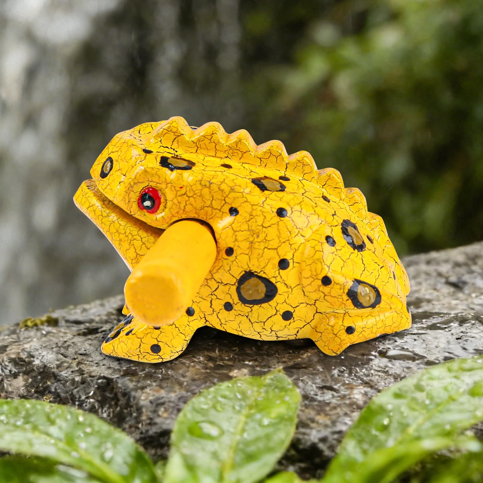 GOGHOST 3.5 inch Frog Guiro Rasp Wooden Instrument (Painted Yellow)