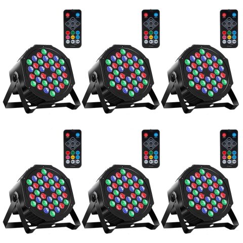 MOSFiATA Par Lights 6 Pack, RGB 36LEDs Stage Light Sound Activated DMX Control, 7 Lighting Modes with Remote Control for Festival DJ Party Club KTV Disco（6 Pack）