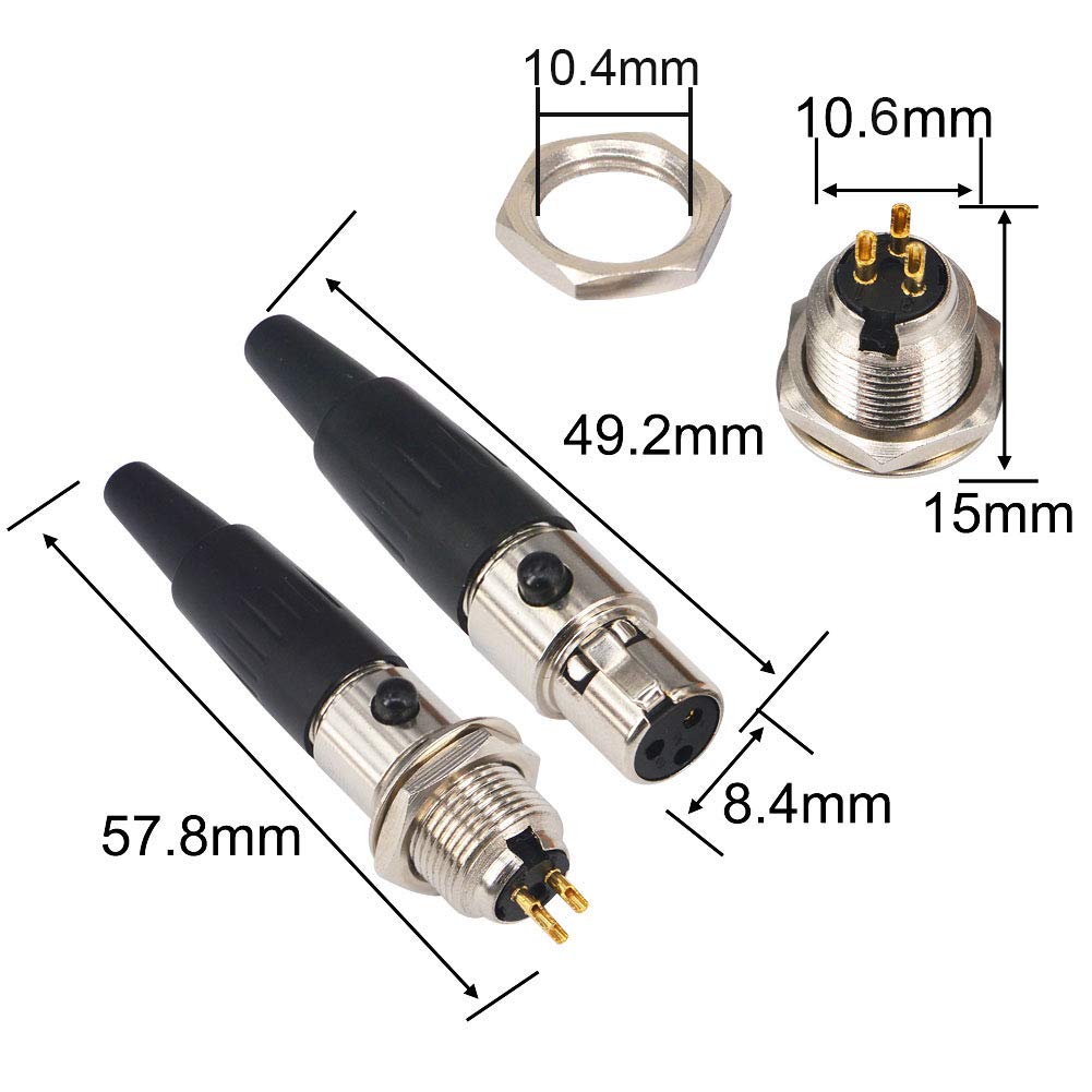onelinkmore Mini XLR TA3F 3 Pin Female Connector DIY 2 Sets