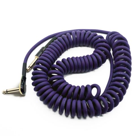 Aestivate 20ft/6m Coiled Guitar Cable Pancake Connector L-S Coil Electric Instrument Cable Curly Instrument Cable Stretchable 1/4 inch Right Angle to Straight(20ft-Purple)