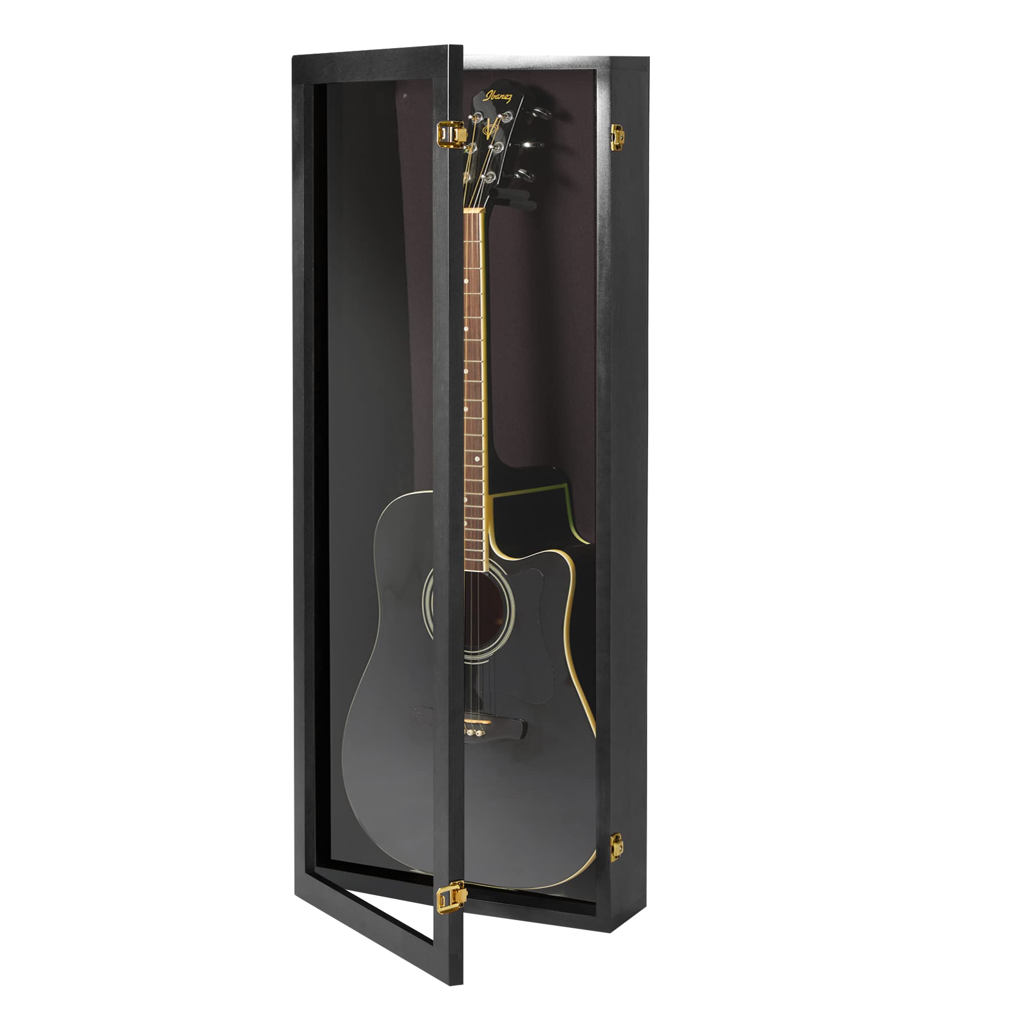 PENNZONI Acoustic Guitar Display Case – Acrylic Acoustic Guitar Case – Guitar Display Case Wall Mount Made from Hardwood Frame & Clear Acrylic – Black w/ No Felt