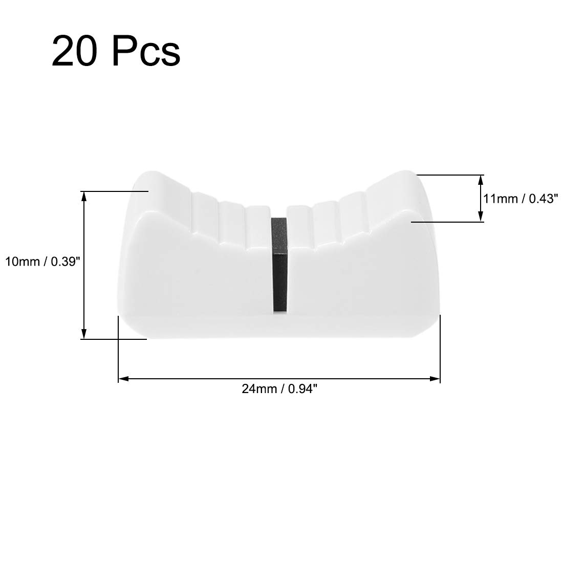 uxcell 24mmx11mmx10mm Console Mixer Slider Fader Knobs Replacement for Potentiometer White Knob Black Mark 20pcs(Fit Hole 4 x 0.9mm)