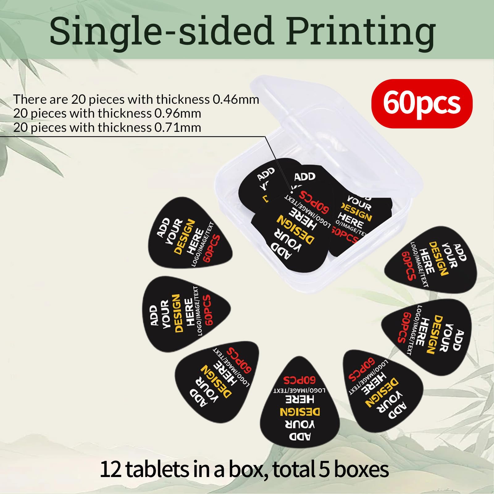 YZPPDHFC 60PCS Guitar Picks Custom Single-Sided, Customized Guitar Pick, Gifts for Guitars Players, Multiple Thickness 0.46-0.71-0.96mm, Accessories for Electric Guitars, Bass