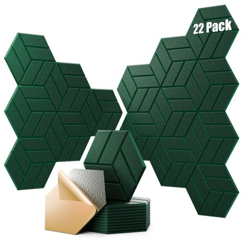 OTUOER 22Pcs Acoustic Panels with Self-adhesive, 12″X 10″X 0.4″ Sound Proof Foam Panels for Walls, Hexagonal Soundproof Wall Panels High Density, Sound Panels for Home Studio Office (Dark Green)