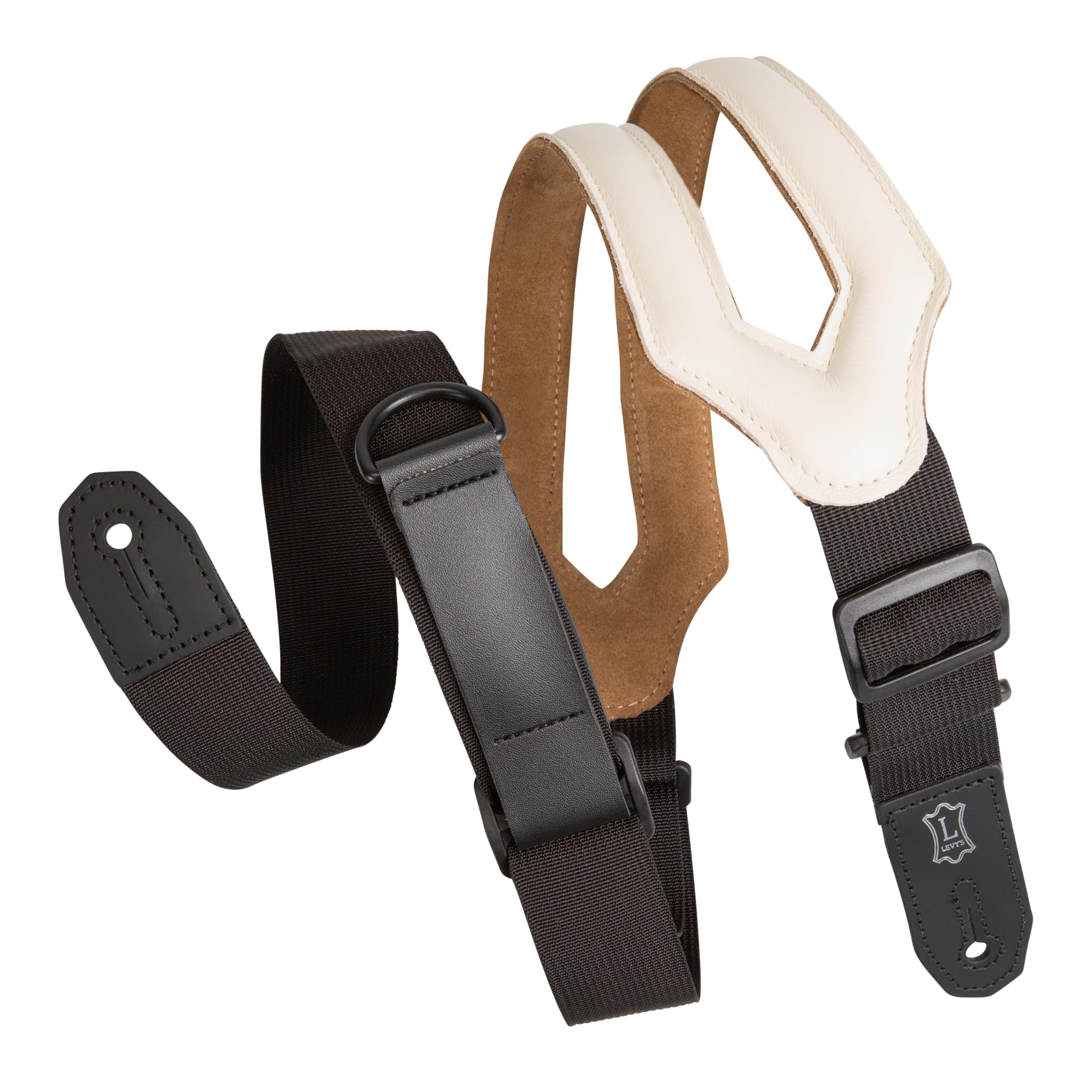 Levy’s Leathers Right Height Guitar Strap with RipChord Quick Adjustment Technology, 3″ Wide Ergonomic Padded Leather, Cream (MRHSS-CRM)