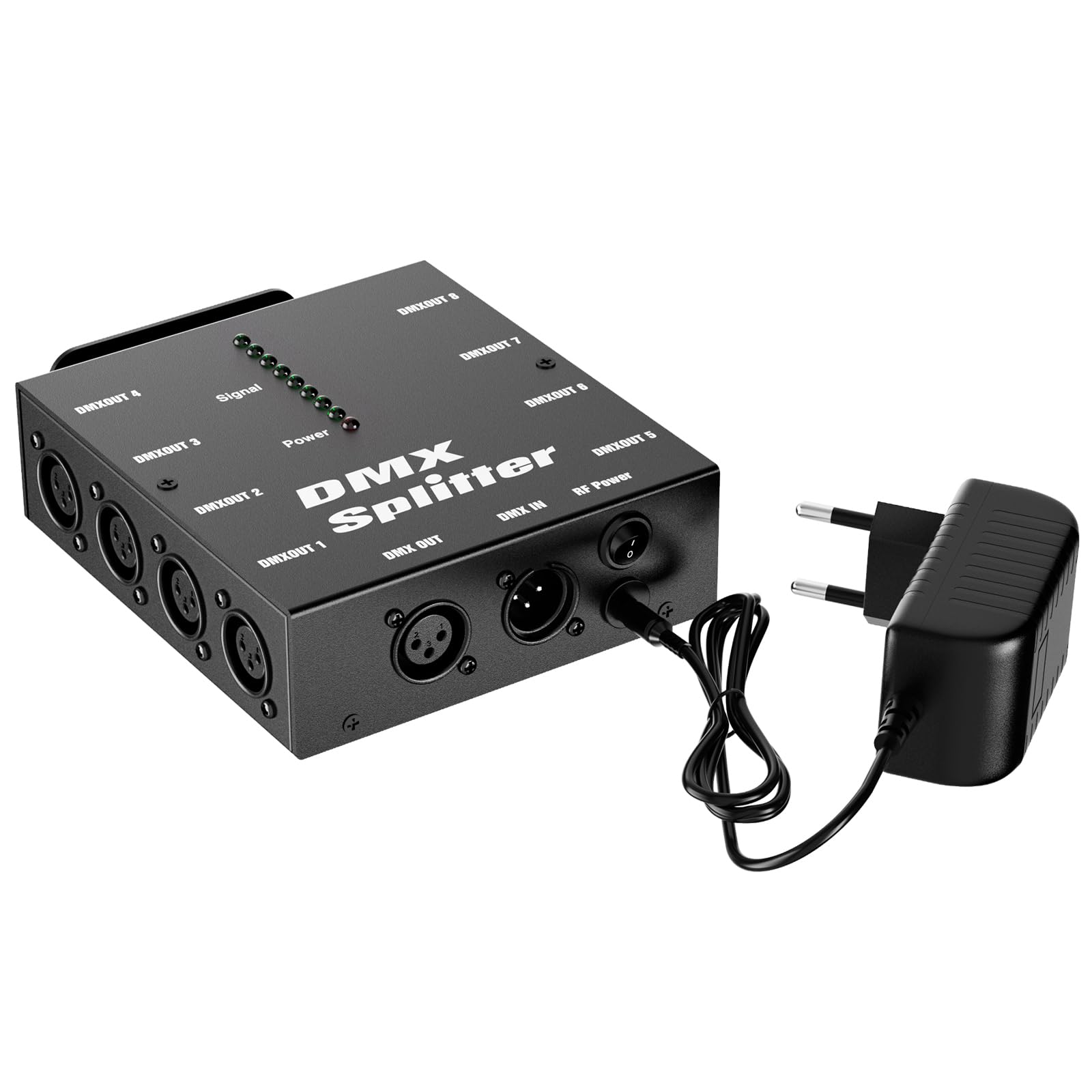 8-Way Isolated DMX512 Splitter Amplifier Distributor with 3-Pin Outputs XLR Signal Amplifier Transmitter Receiver for DJ Party LED Stage Lighting