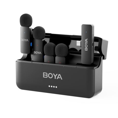 BOYA BY-V4U Wireless Lavalier Microphone for iPhone 15/16/17 & Type C, 4-Channel Lapel Mic with Charging Case, Plug & Play, Noise Cancelling, 18H Playback, for Video Content Creator