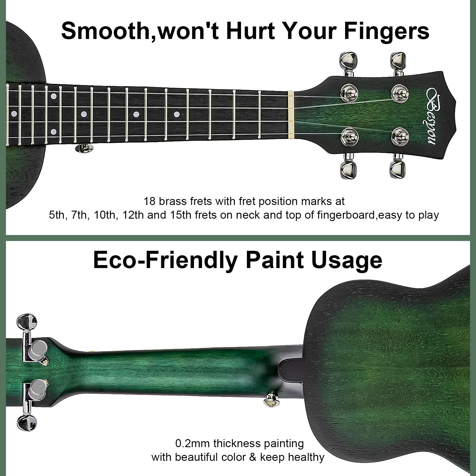 Besyou 21 Inches Green Beginner Mahogany Ukulele All In One Starter Kit