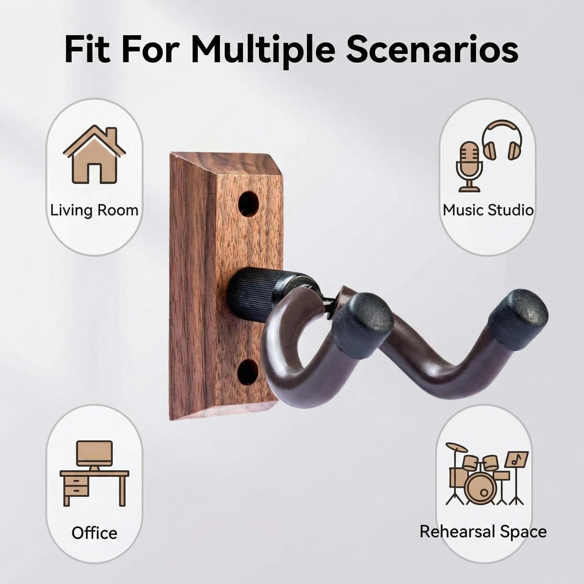 CC CAIHONG Guitar Wall Mount Hanger 4 Pack, Hardwood Guitar Wall Hangers Hooks Holder Stand Display with Screws – Easy to Install – Fits Guitars, Bass, Mandolin, Banjo