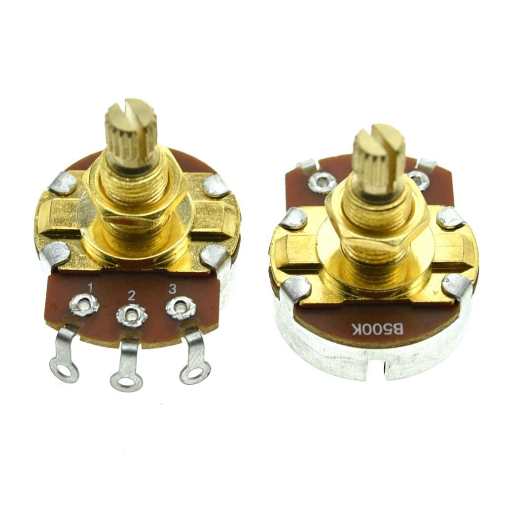 KAISH Pack of 2 Full Size Metric Guitar Bass Pots with 18mm Brass Shaft Linear Taper Potentiometers B500K