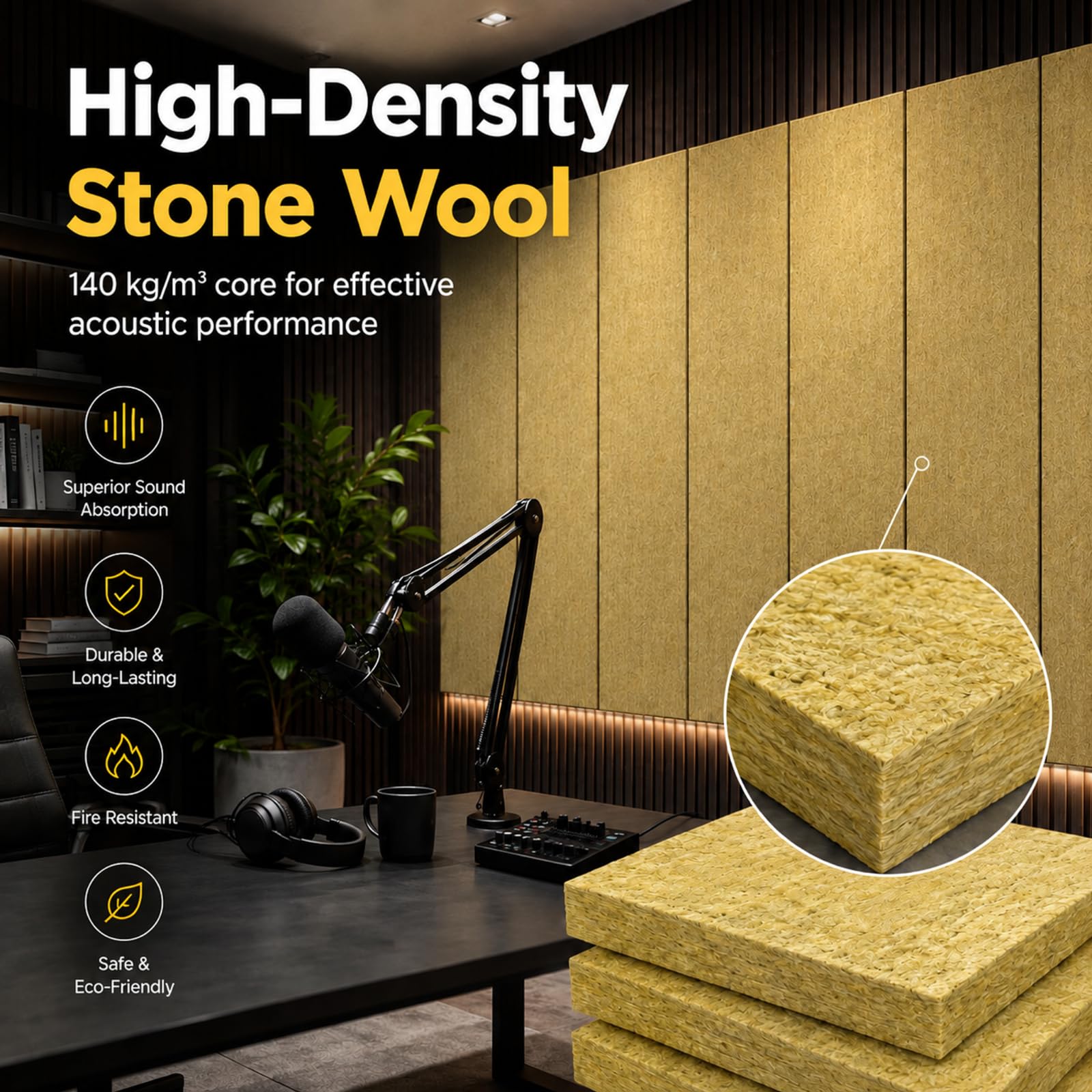 GlikCeil 4 Pcs Mineral Wool Insulation Board, 48″X 24″ X 1″, Acoustic
