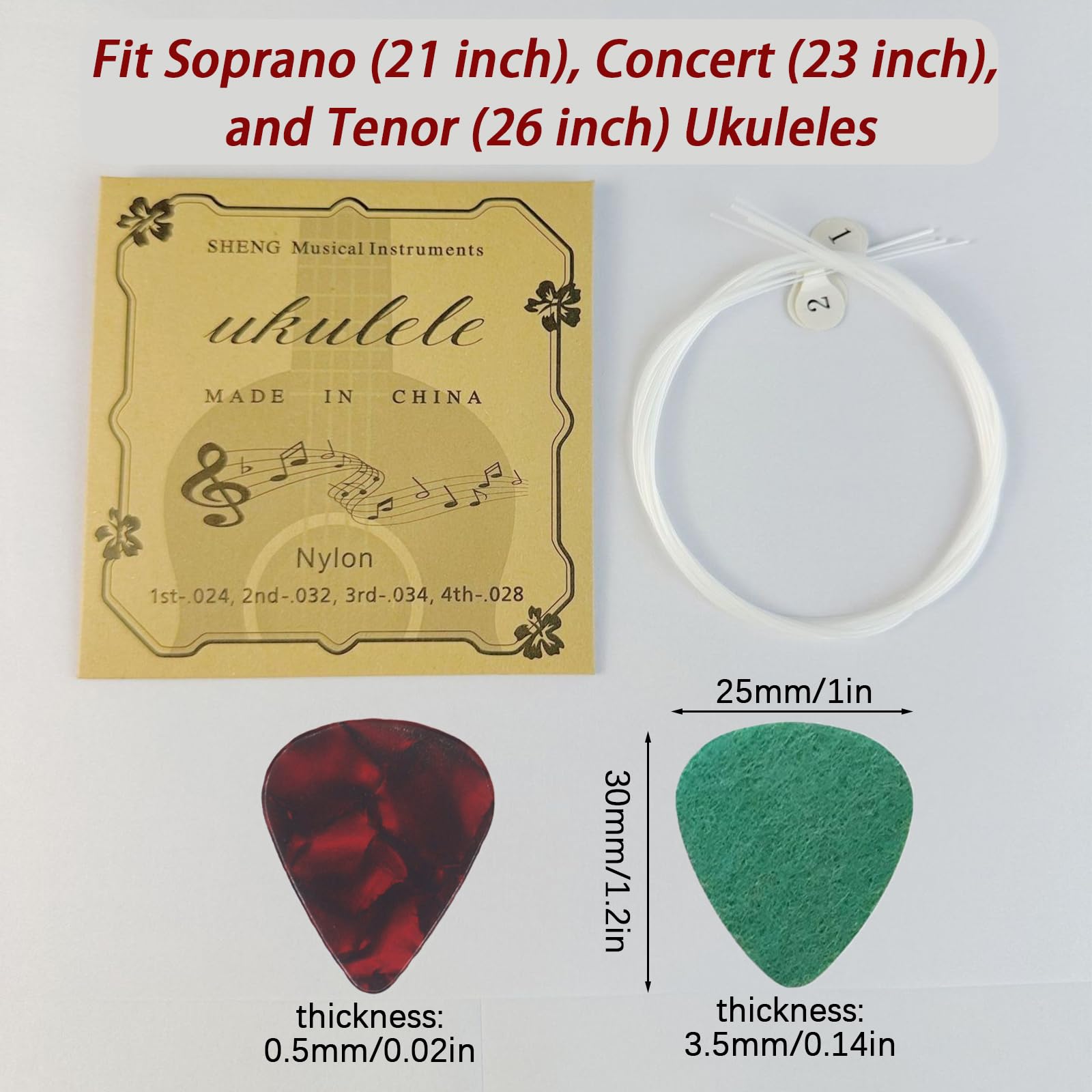 Cheerock 10-Set Nylon Ukulele Strings for Soprano Concert Tenor with Picks