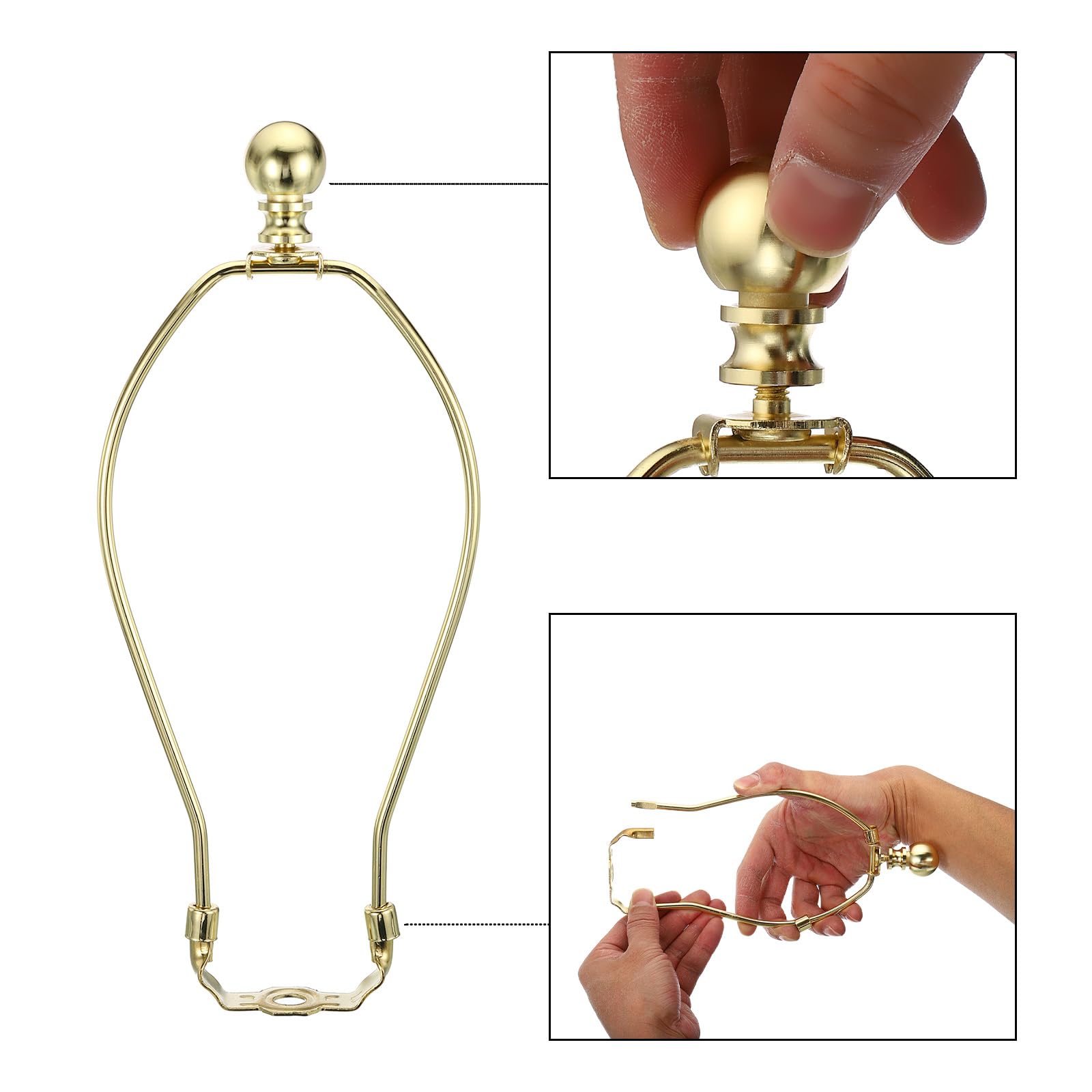 PATIKIL 9.5 Inch Lamp Harp Kit with Finial, 1 Set Detachable Shade Bracket Holder, DIY Lighting Accessories for Table Floor Lamps, Gold Tone
