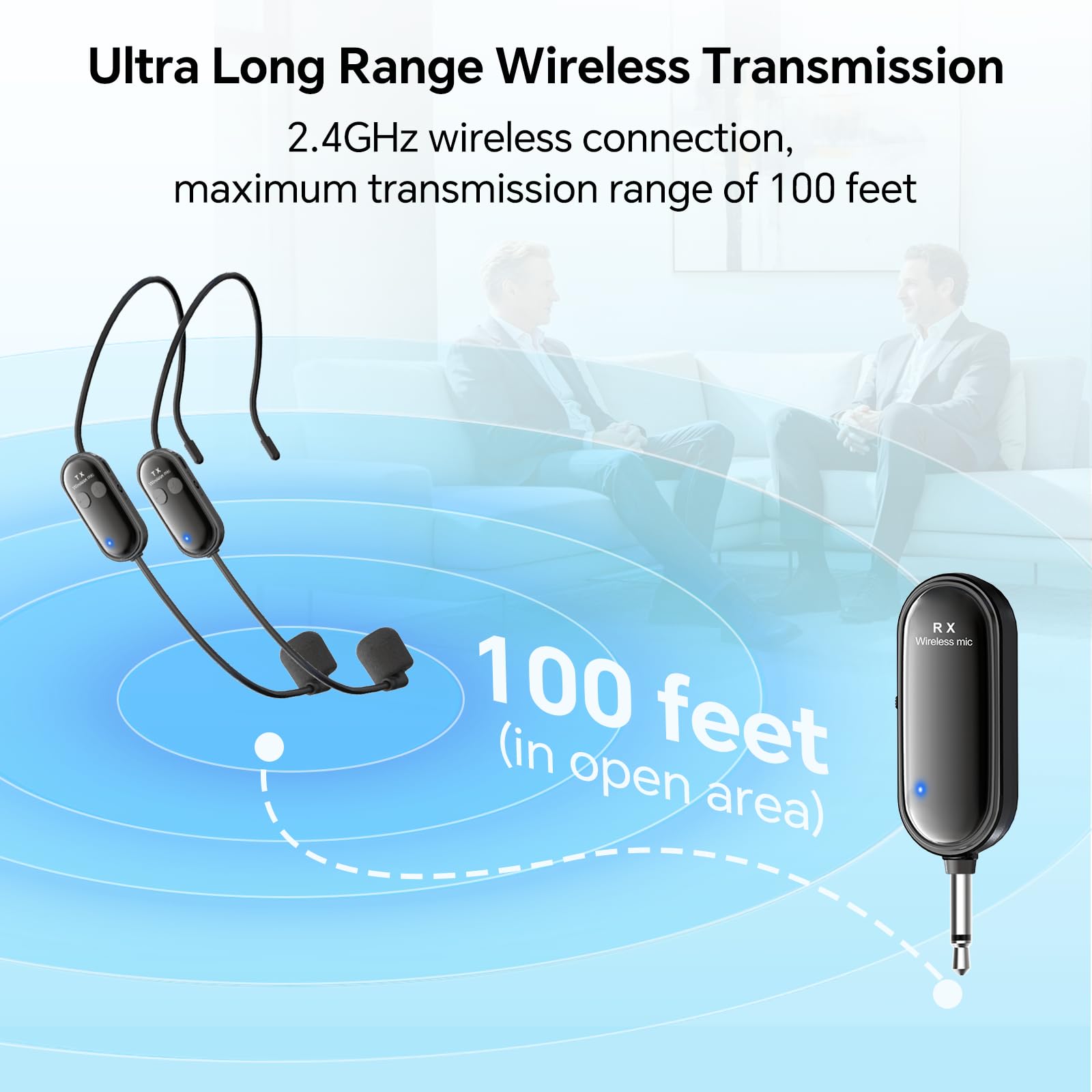 XIAOKOA Wireless Headset Microphone System for 2 People, 2.4G Dual Head Mic
