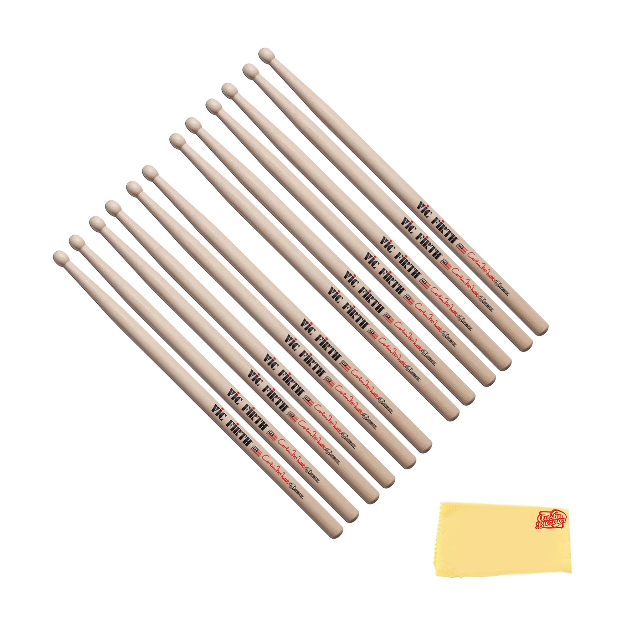 Vic Firth SCM Corpsmaster Signature Snare Colin McNutt Drumsticks – 6-Pack Bundle with Austin Bazaar Polishing Cloth