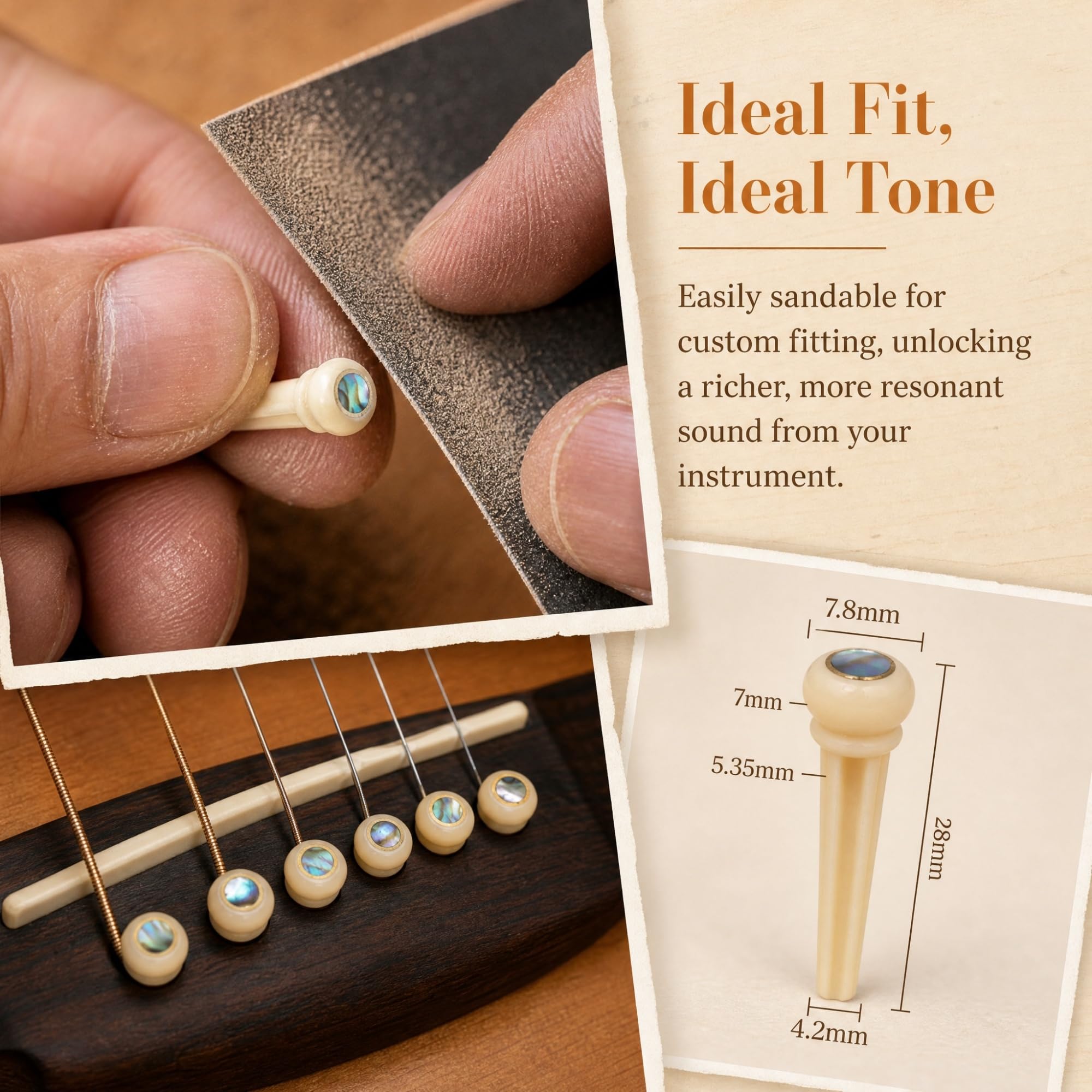 Miwayer Guitar Bone Bridge Pins Real Bone Unbleached Vintage Style Replacement Parts for 6 & 12 String Acoustic Guitar (Unbleached Big Abalone Dot)