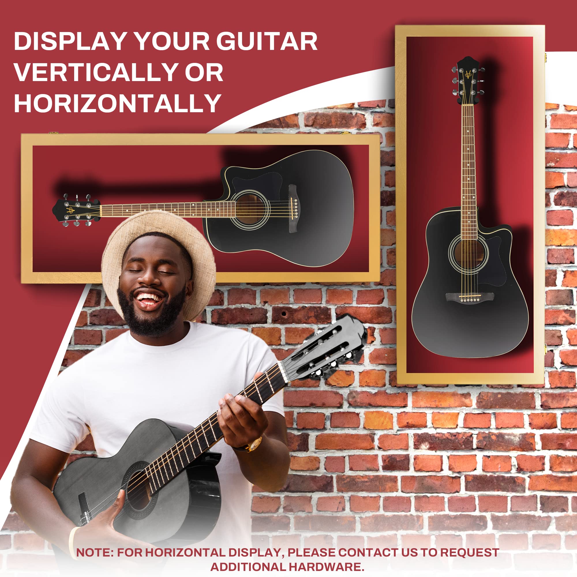 PENNZONI Acoustic Guitar Display Case – Acrylic Acoustic Guitar Case – Guitar Display Case Wall Mount Made from Hardwood Frame & Clear Acrylic – Golden Oak w/Red Felt
