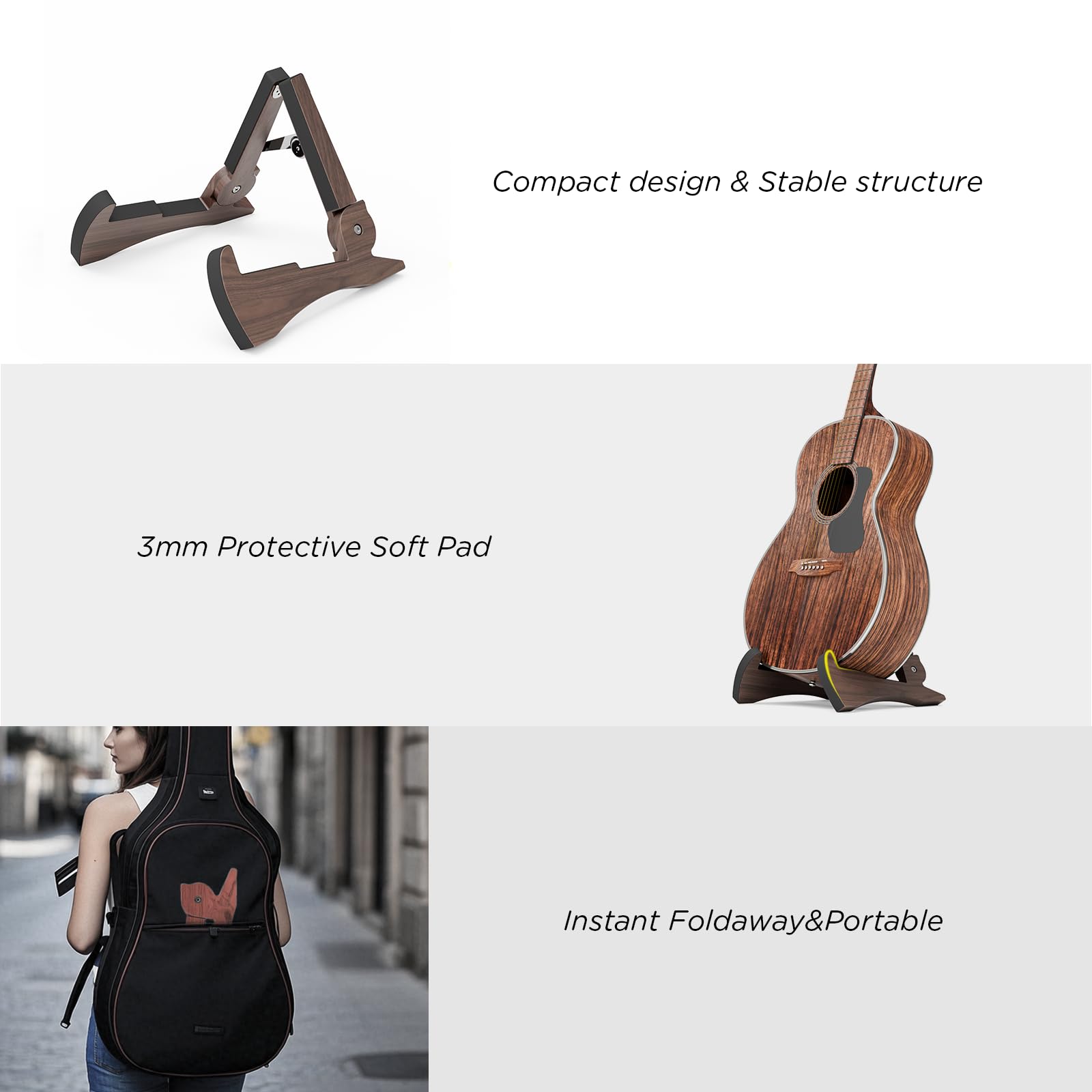 DIDA Portable Travel Guitar Stand, Lightweight Stable A- Frame Plastic Guitar Stand Holder for Acoustic, Electric Guitars, Ukulele, Foldable Guitar Stand Floor, Single Guitar Holder (Black)